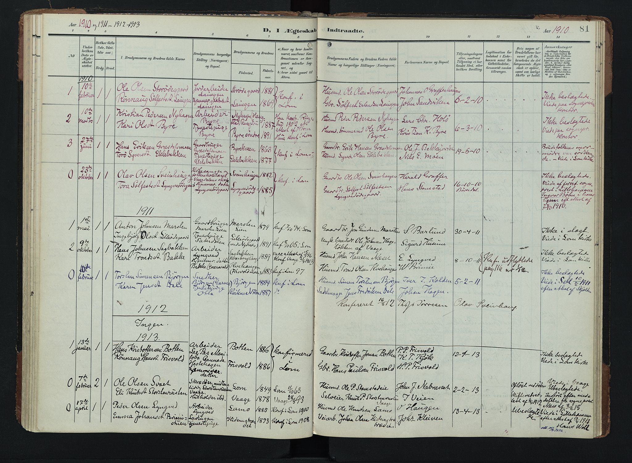 Lom prestekontor, AV/SAH-PREST-070/K/L0011: Ministerialbok nr. 11, 1904-1928, s. 81