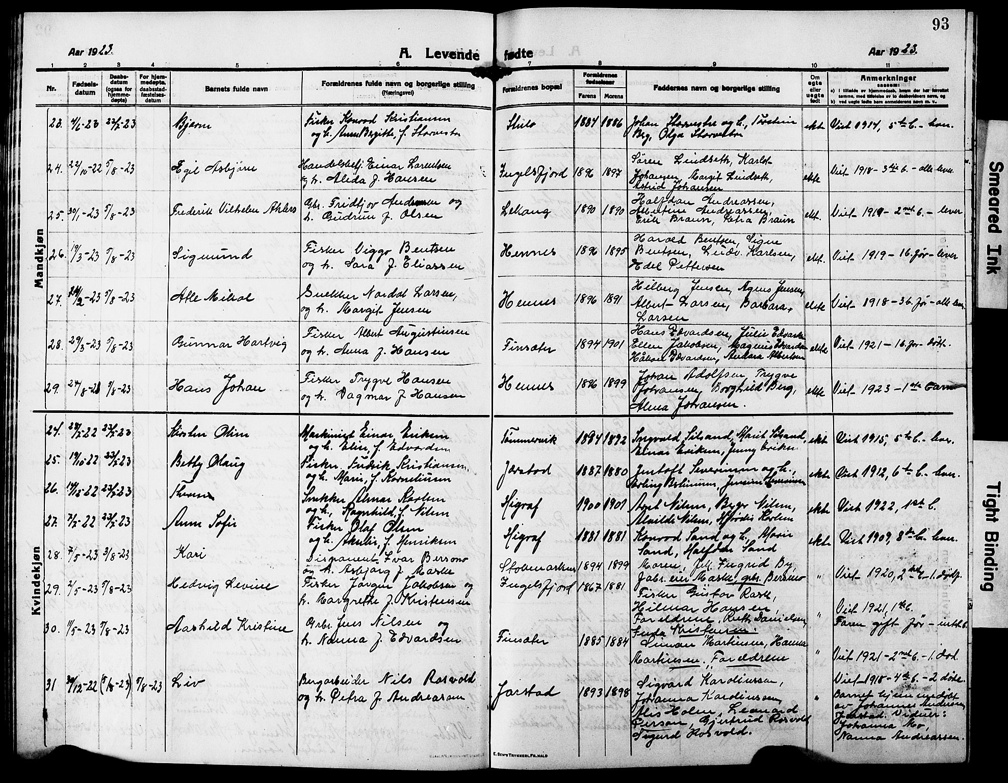 Ministerialprotokoller, klokkerbøker og fødselsregistre - Nordland, AV/SAT-A-1459/888/L1269: Klokkerbok nr. 888C07, 1913-1927, s. 93