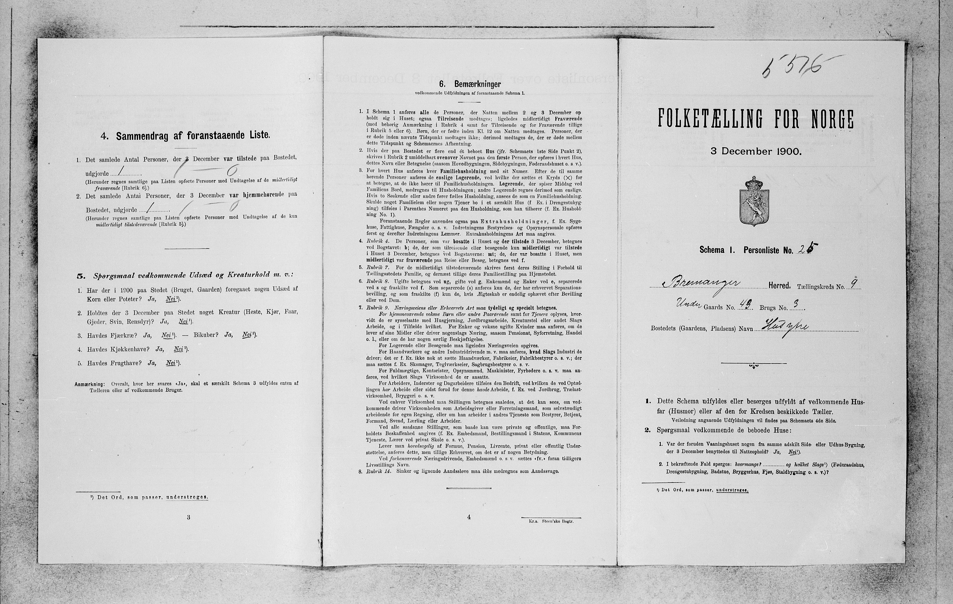 SAB, Folketelling 1900 for 1438 Bremanger herred, 1900, s. 708