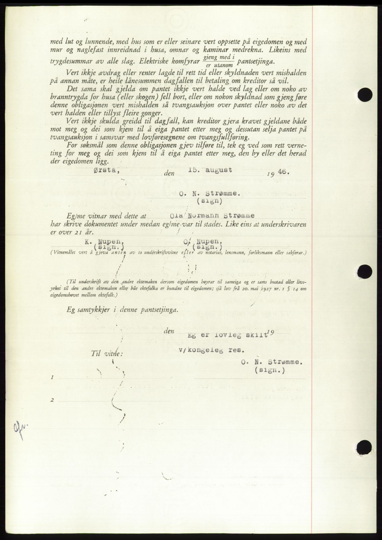Søre Sunnmøre sorenskriveri, AV/SAT-A-4122/1/2/2C/L0114: Pantebok nr. 1-2B, 1943-1947, Dagboknr: 1066/1946