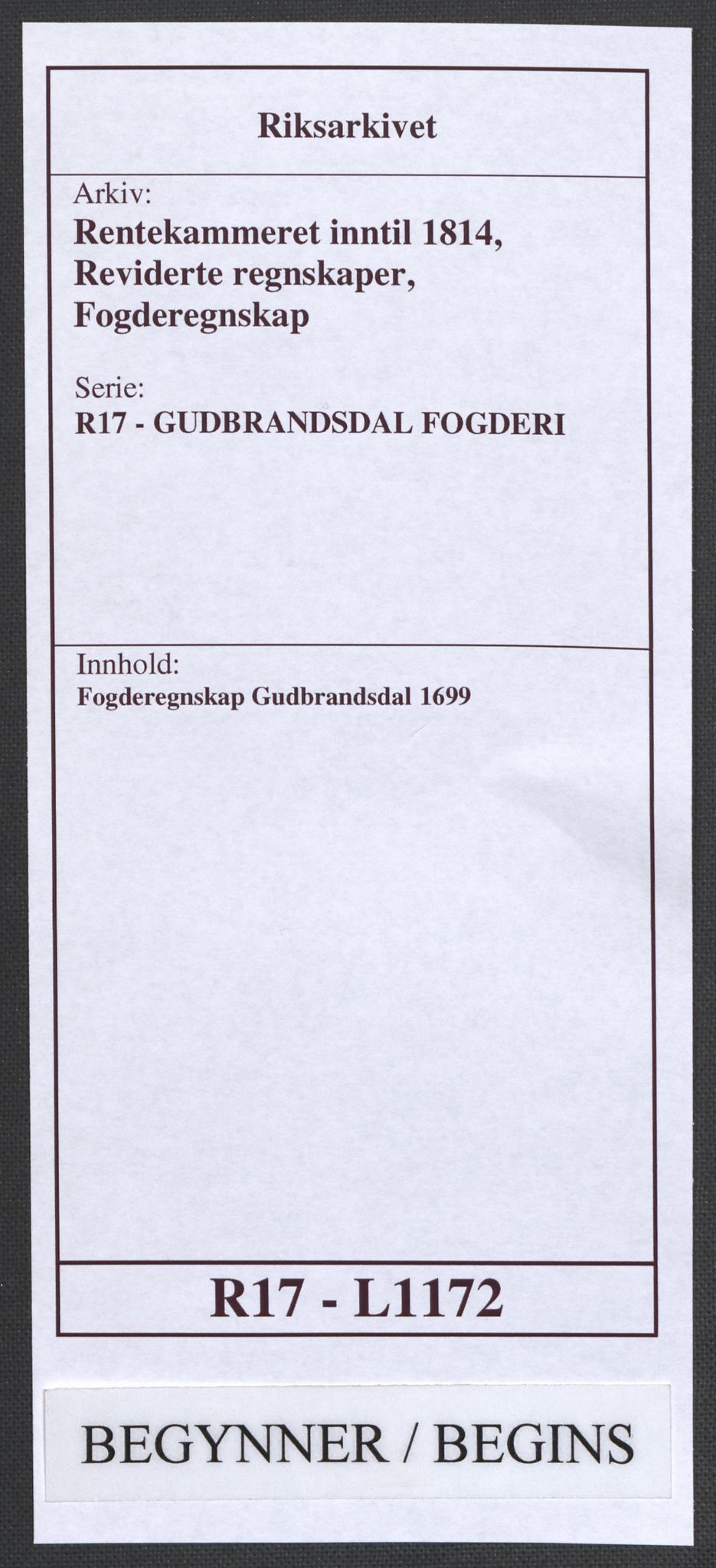 Rentekammeret inntil 1814, Reviderte regnskaper, Fogderegnskap, AV/RA-EA-4092/R17/L1172: Fogderegnskap Gudbrandsdal, 1699, s. 1