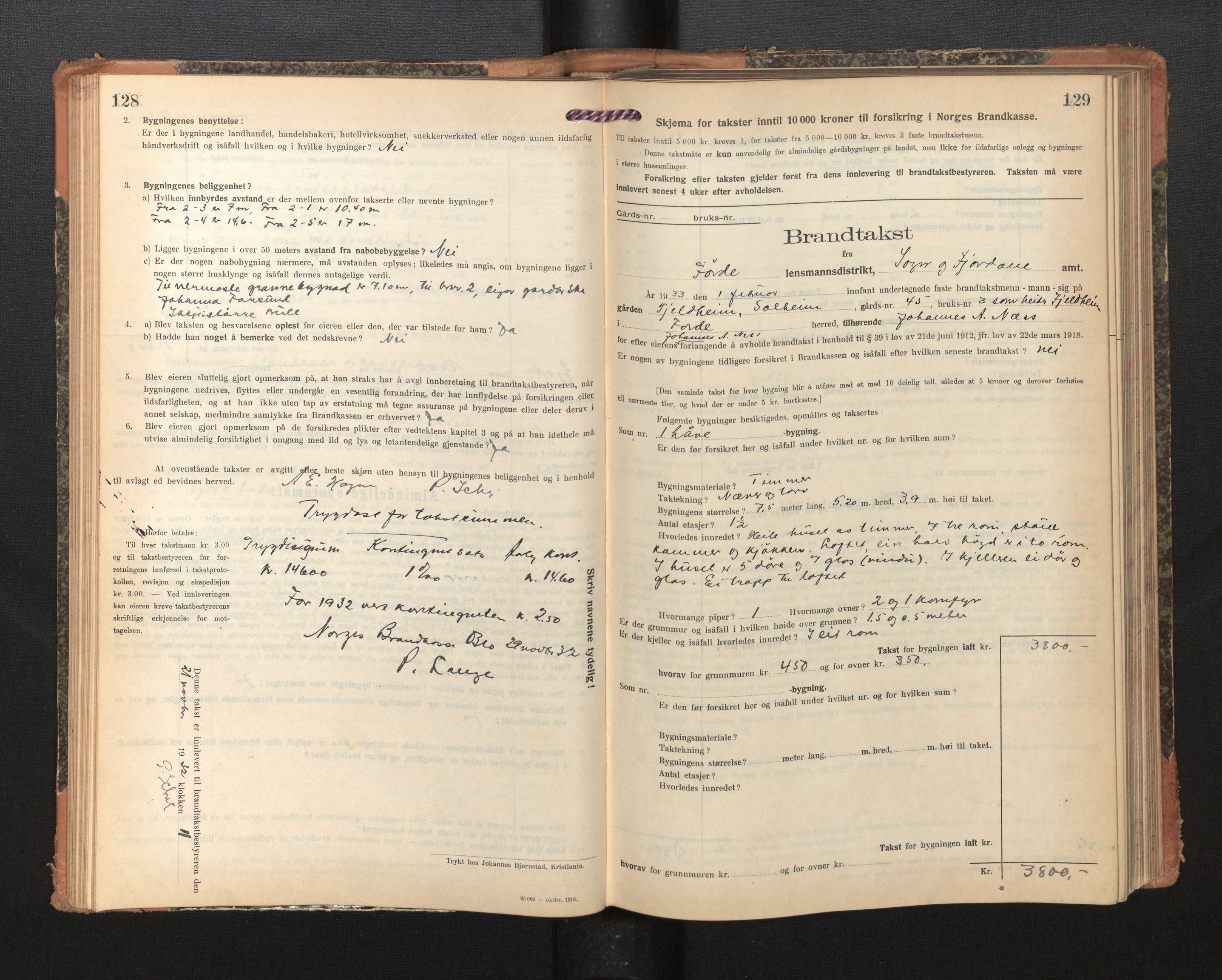 Lensmannen i Førde, AV/SAB-A-27401/0012/L0009: Branntakstprotokoll, skjematakst, 1922-1946, s. 128-129