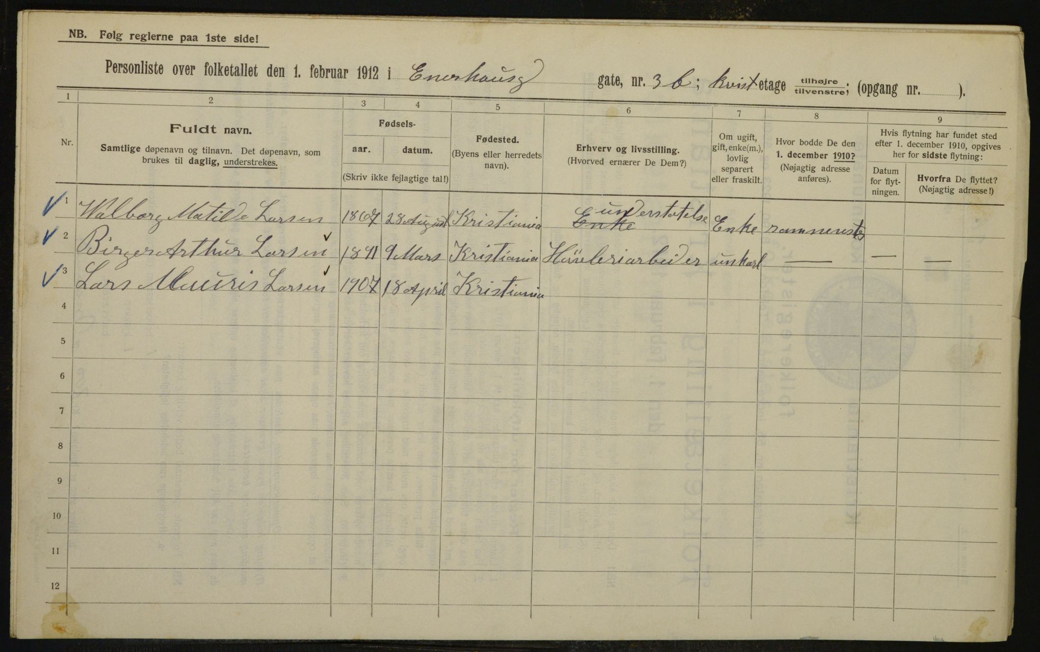 OBA, Kommunal folketelling 1.2.1912 for Kristiania, 1912, s. 21462