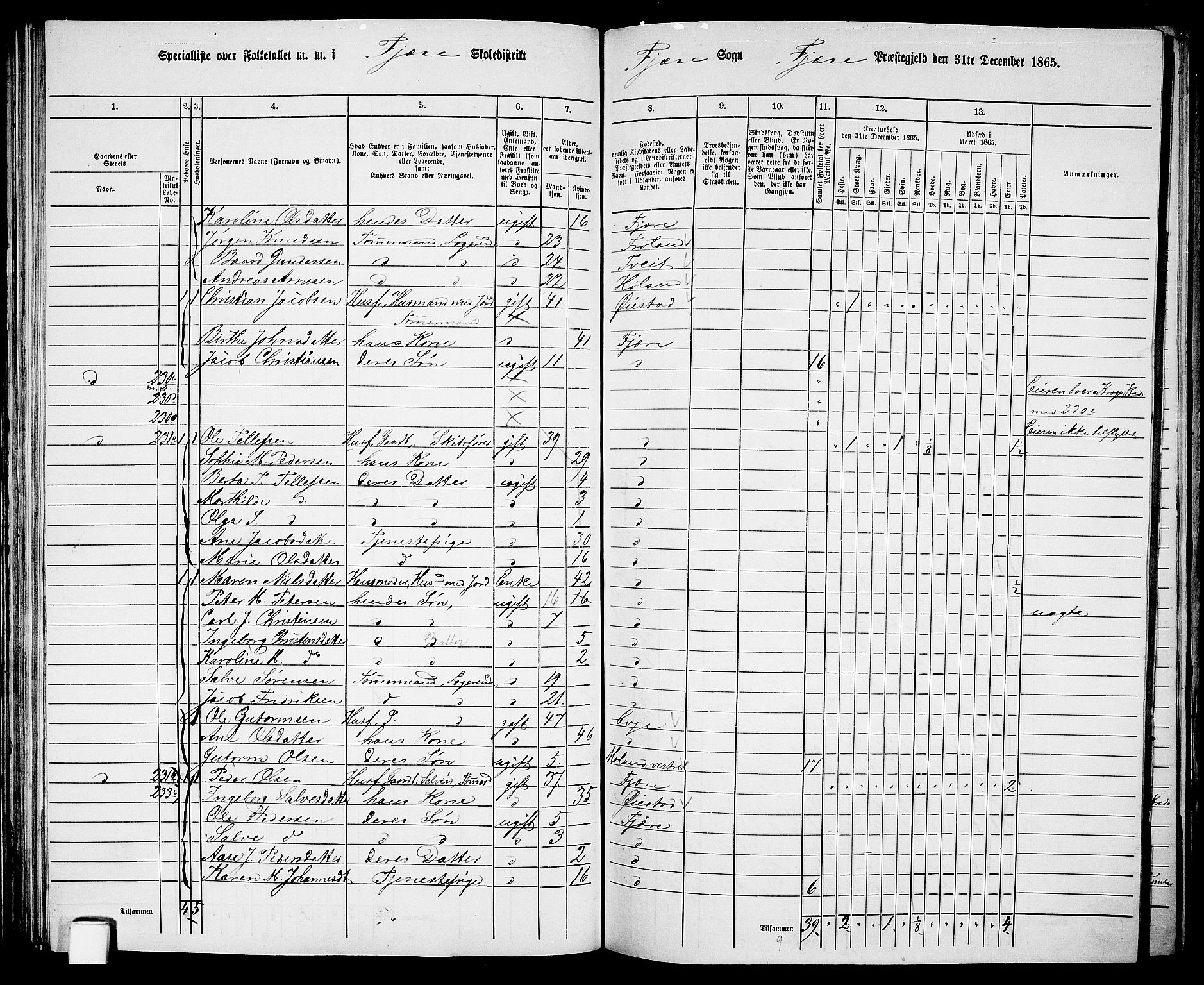 RA, Folketelling 1865 for 0923L Fjære prestegjeld, Fjære sokn, 1865, s. 69