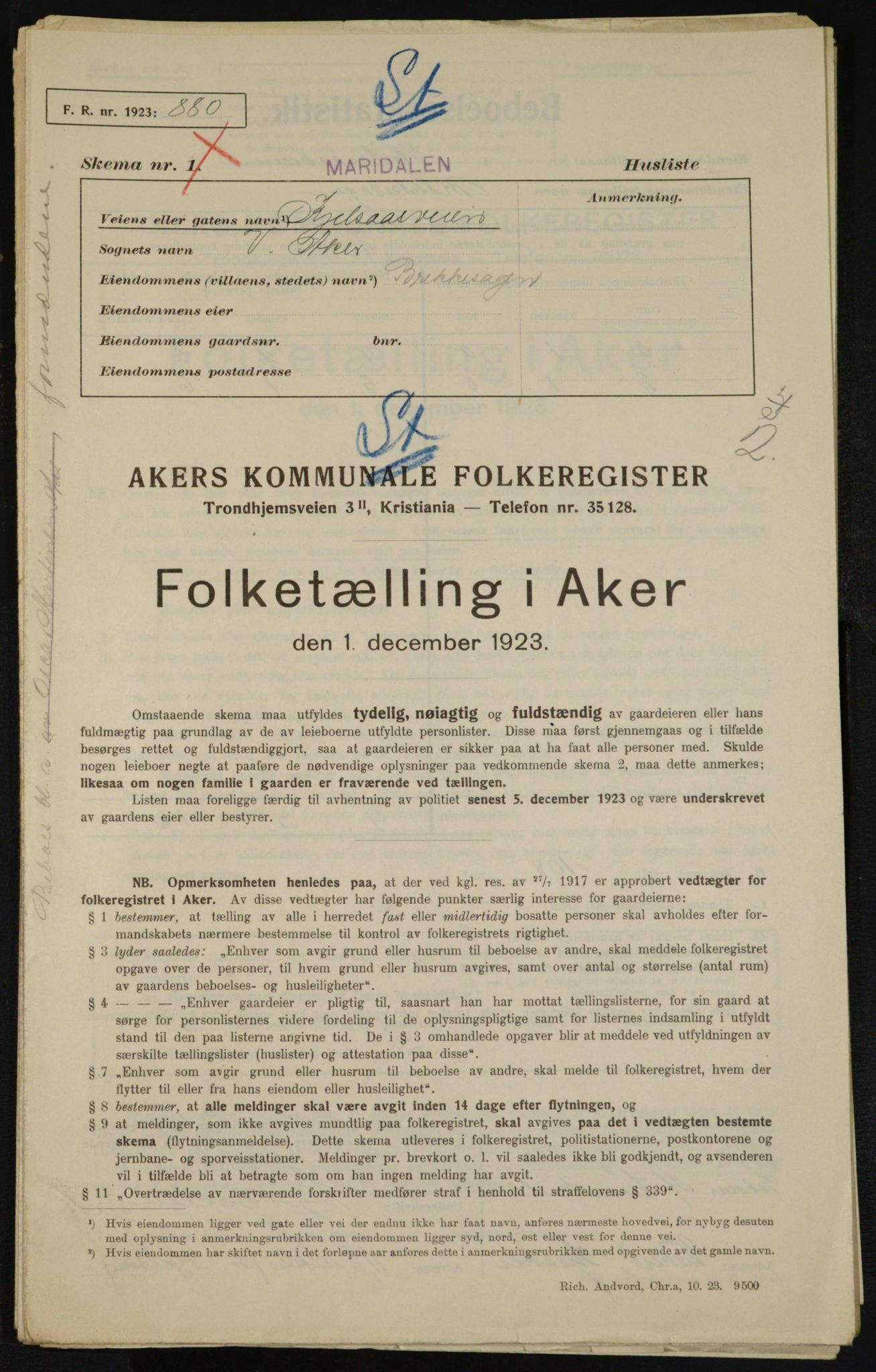 , Kommunal folketelling 1.12.1923 for Aker, 1923, s. 13218