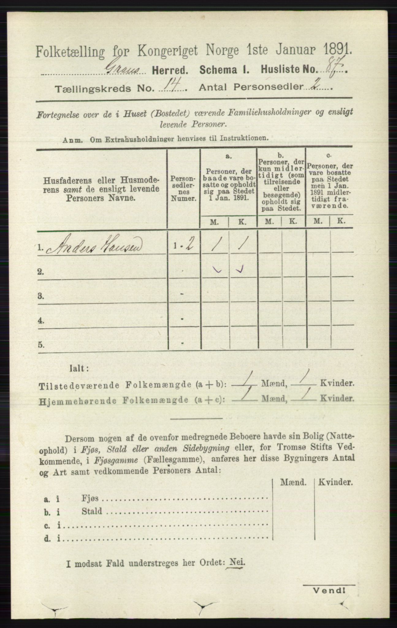 RA, Folketelling 1891 for 0534 Gran herred, 1891, s. 6965