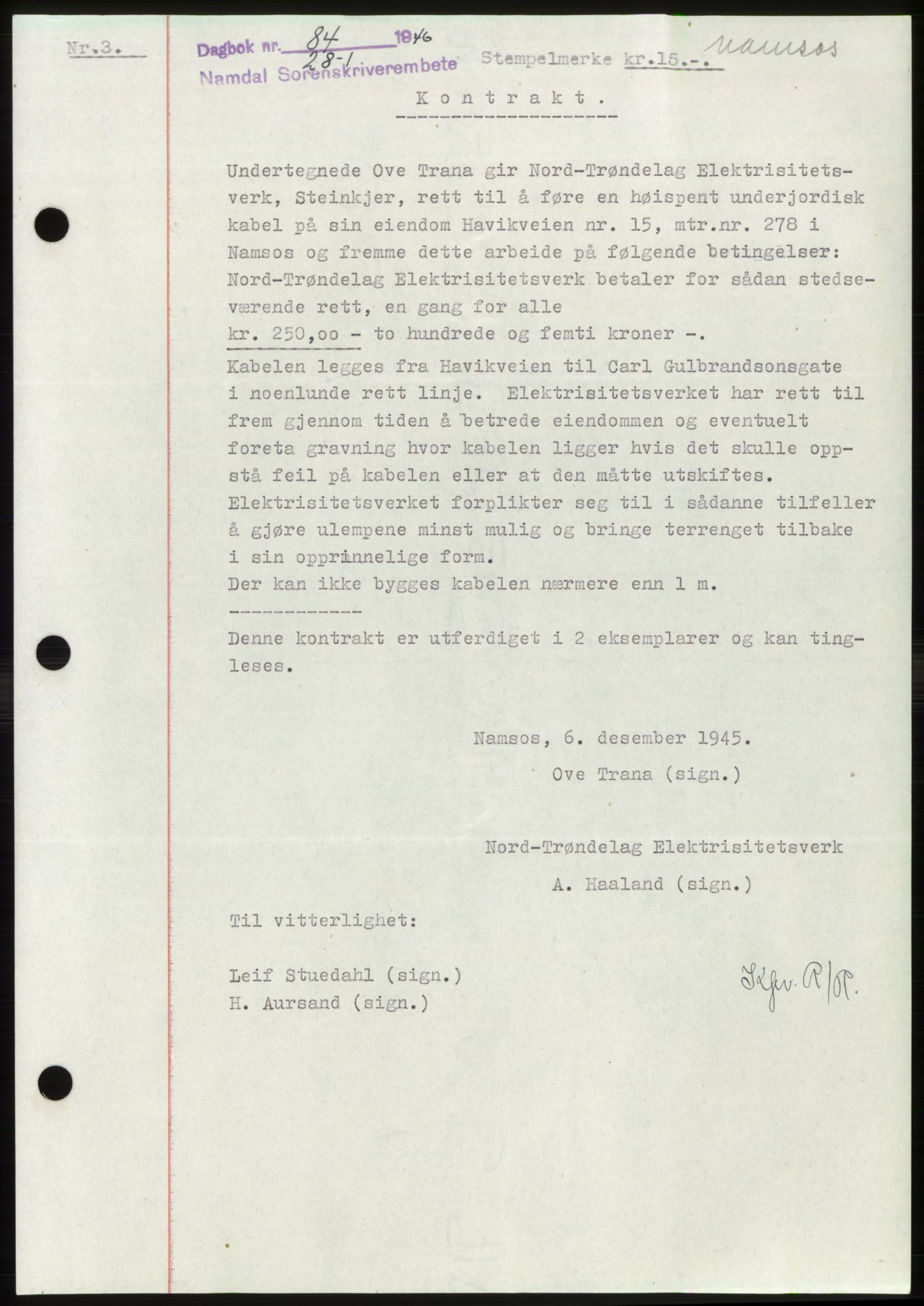 Namdal sorenskriveri, SAT/A-4133/1/2/2C: Pantebok nr. -, 1946-1946, Dagboknr: 84/1946