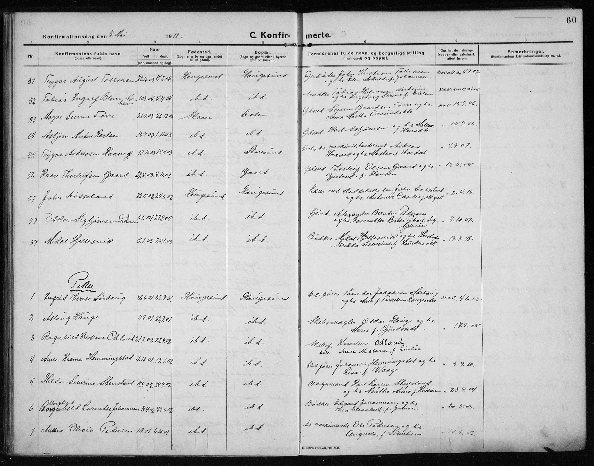 Haugesund sokneprestkontor, AV/SAST-A -101863/H/Ha/Haa/L0009: Ministerialbok nr. A 9, 1914-1929, s. 60