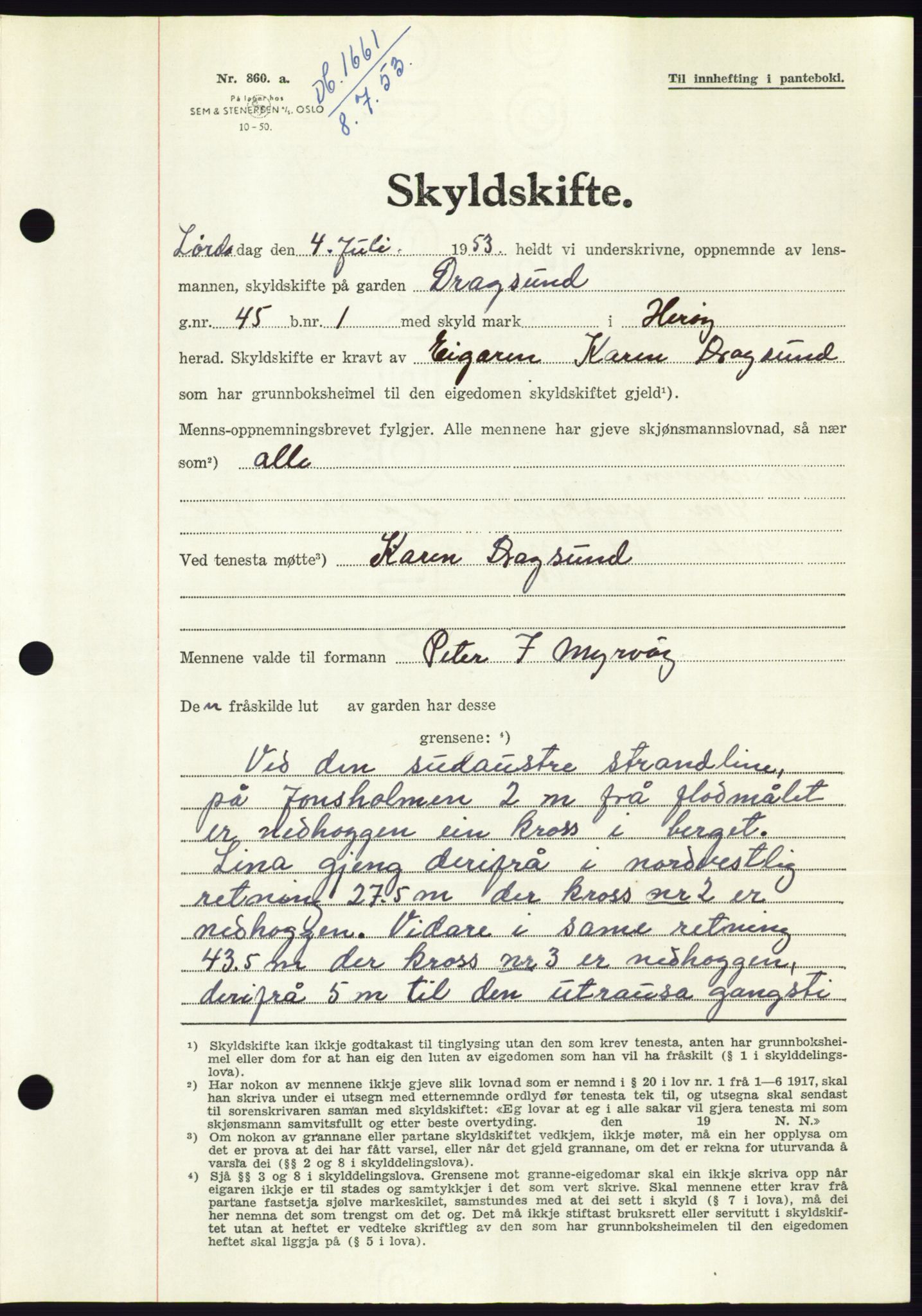 Søre Sunnmøre sorenskriveri, AV/SAT-A-4122/1/2/2C/L0095: Pantebok nr. 21A, 1953-1953, Dagboknr: 1661/1953