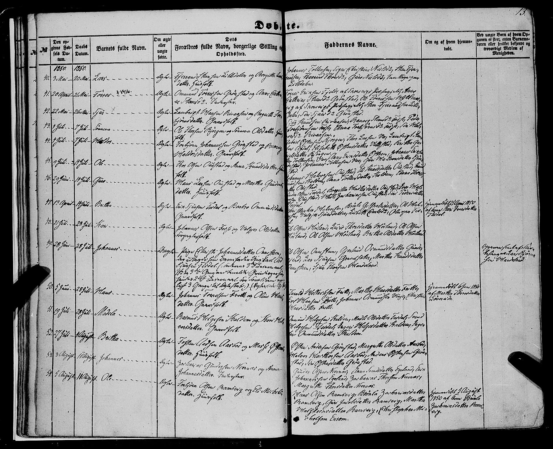 Etne sokneprestembete, AV/SAB-A-75001/H/Haa: Ministerialbok nr. A 8, 1848-1862, s. 13