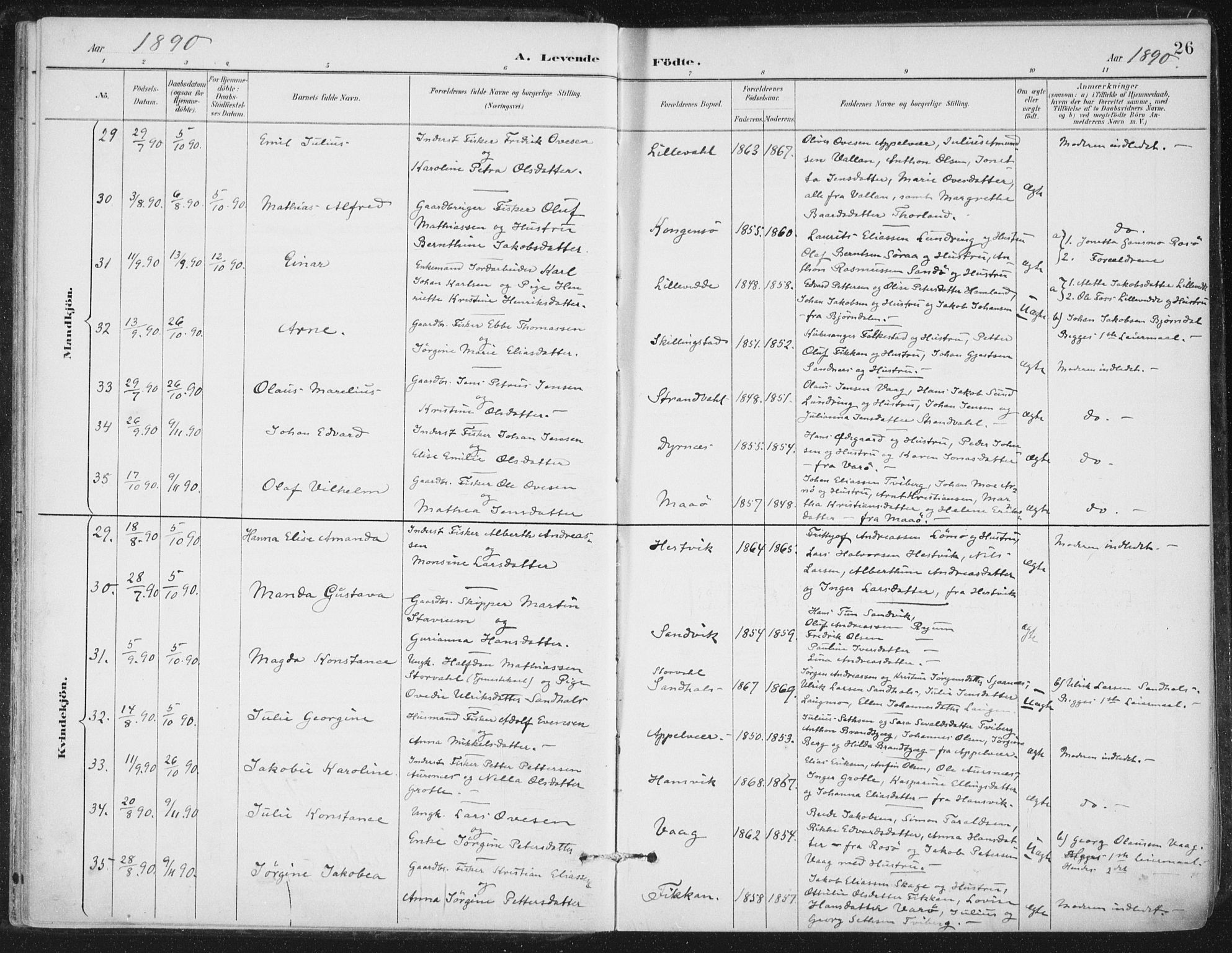 Ministerialprotokoller, klokkerbøker og fødselsregistre - Nord-Trøndelag, AV/SAT-A-1458/784/L0673: Ministerialbok nr. 784A08, 1888-1899, s. 26