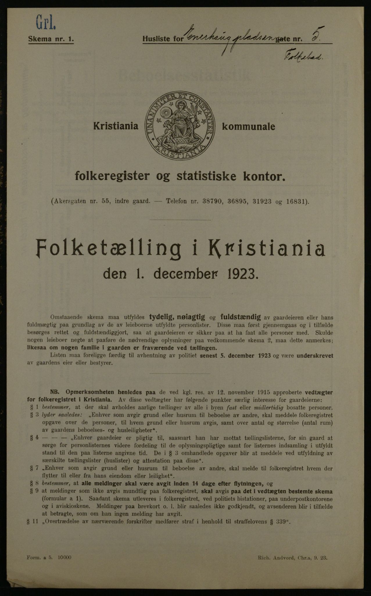 OBA, Kommunal folketelling 1.12.1923 for Kristiania, 1923, s. 24245