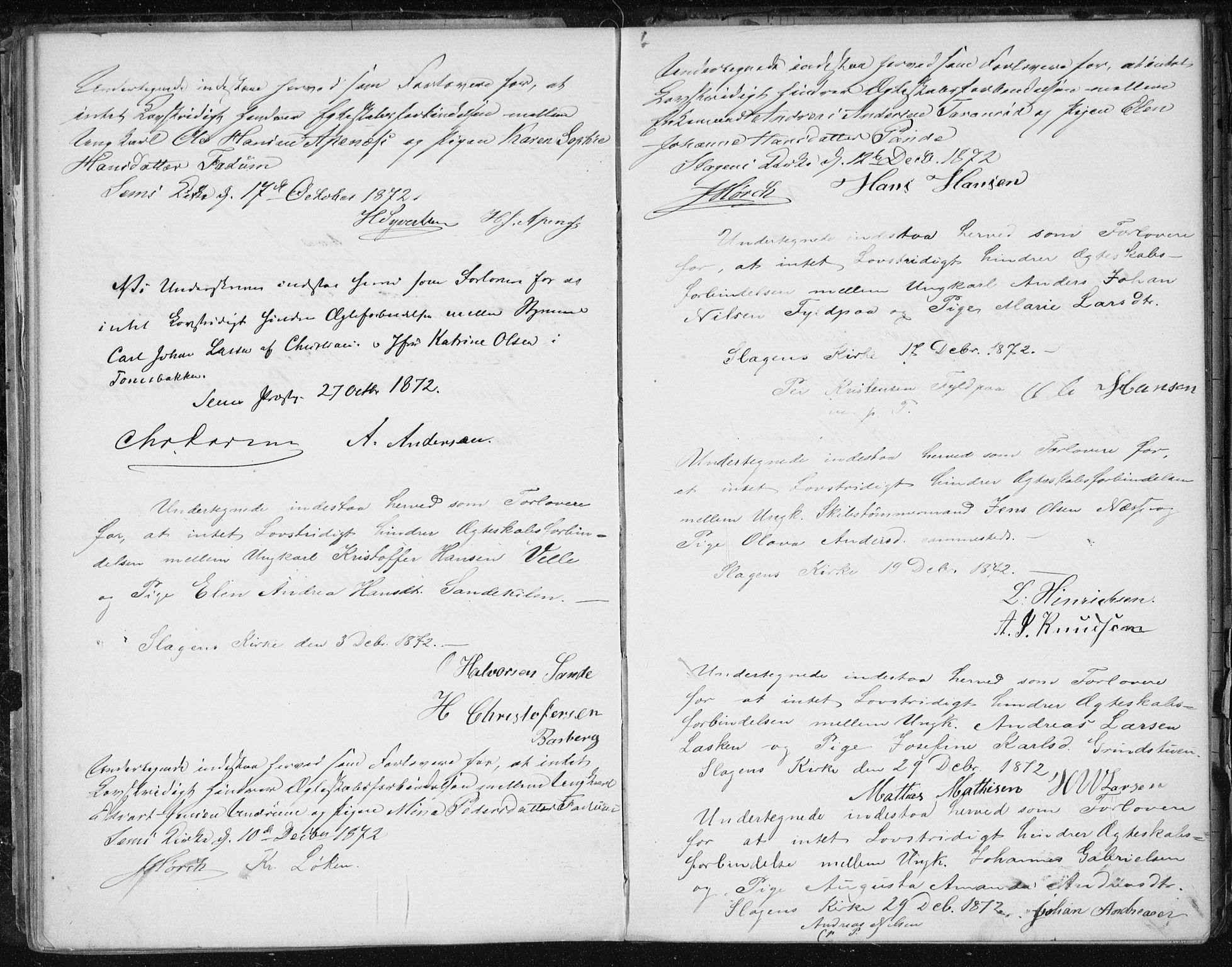 Sem kirkebøker, AV/SAKO-A-5/Y/Ya/L0002: Forlovererklæringer nr. 2, 1864-1894