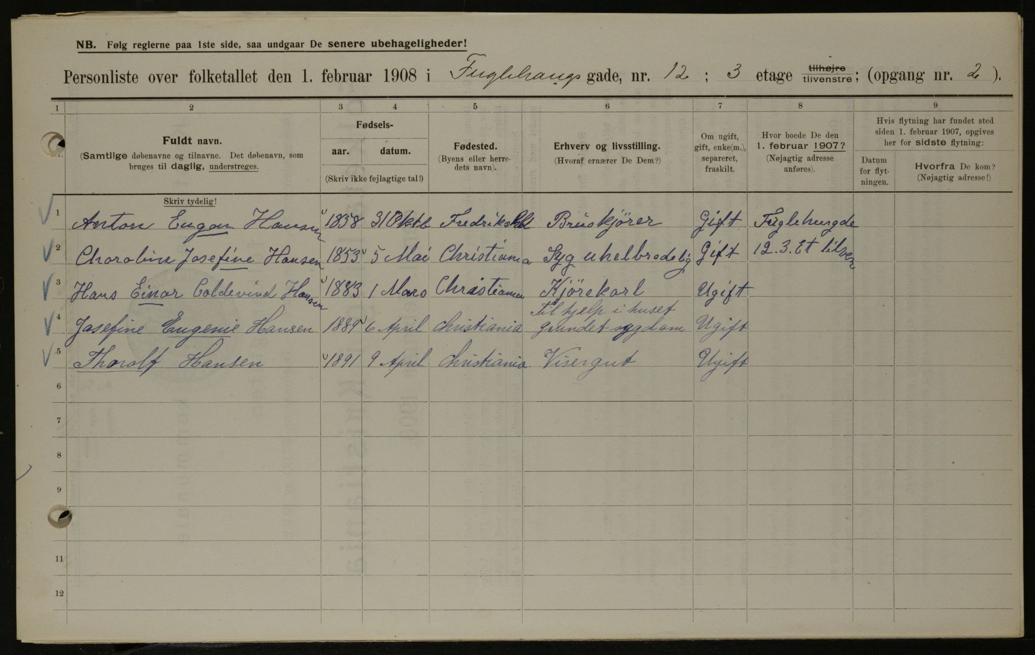 OBA, Kommunal folketelling 1.2.1908 for Kristiania kjøpstad, 1908, s. 25625