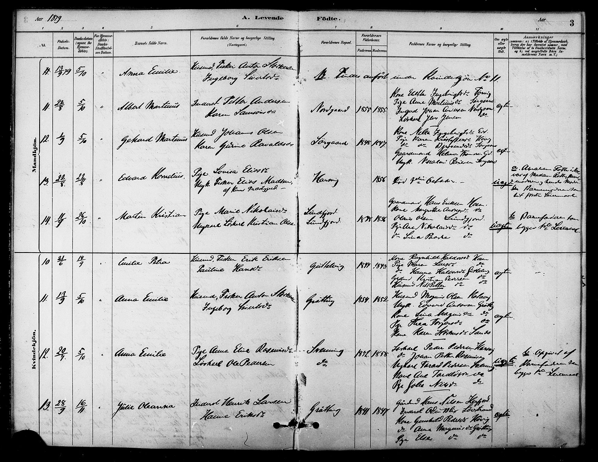 Ministerialprotokoller, klokkerbøker og fødselsregistre - Sør-Trøndelag, SAT/A-1456/656/L0692: Ministerialbok nr. 656A01, 1879-1893, s. 3