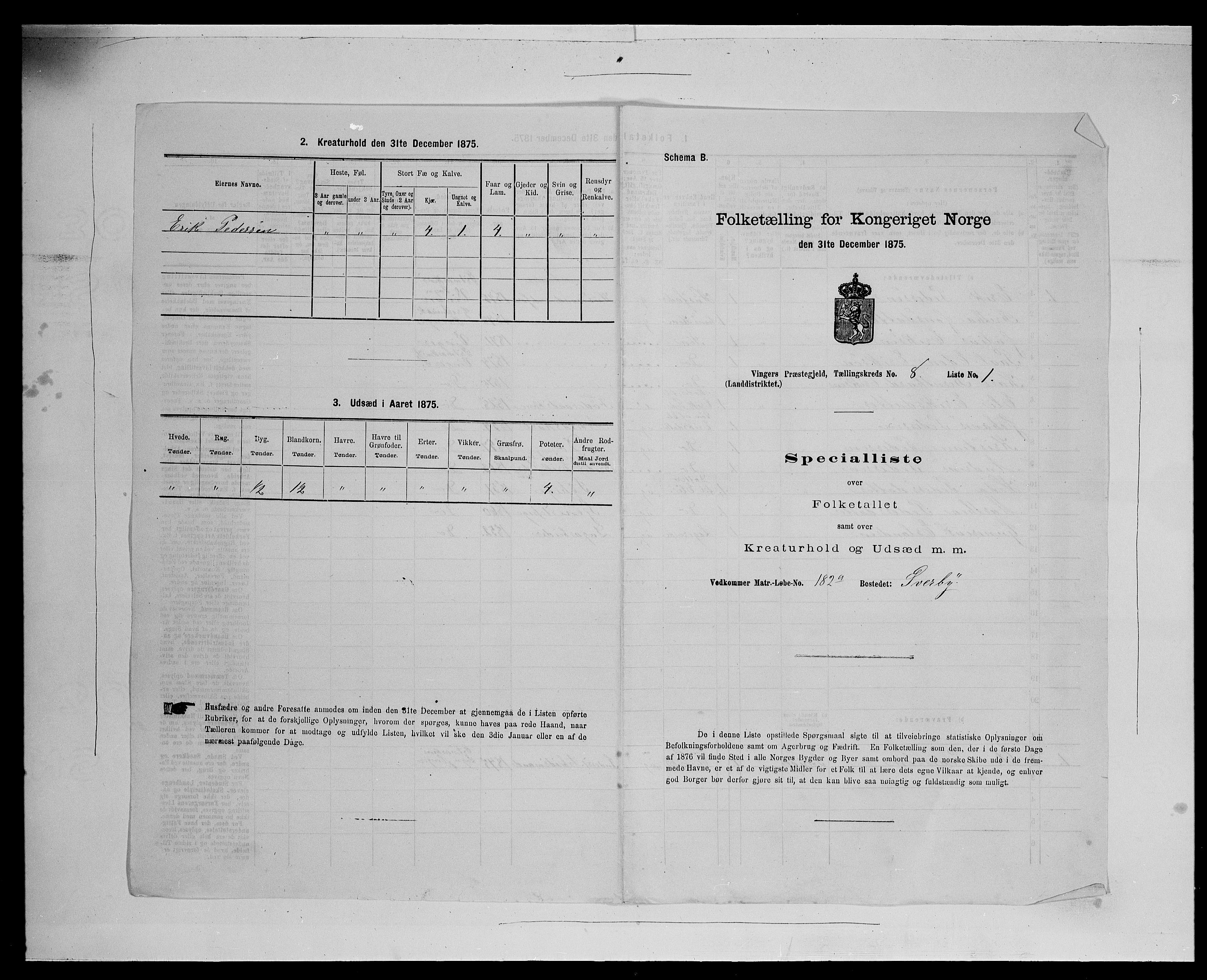 SAH, Folketelling 1875 for 0421L Vinger prestegjeld, Vinger sokn og Austmarka sokn, 1875, s. 1240