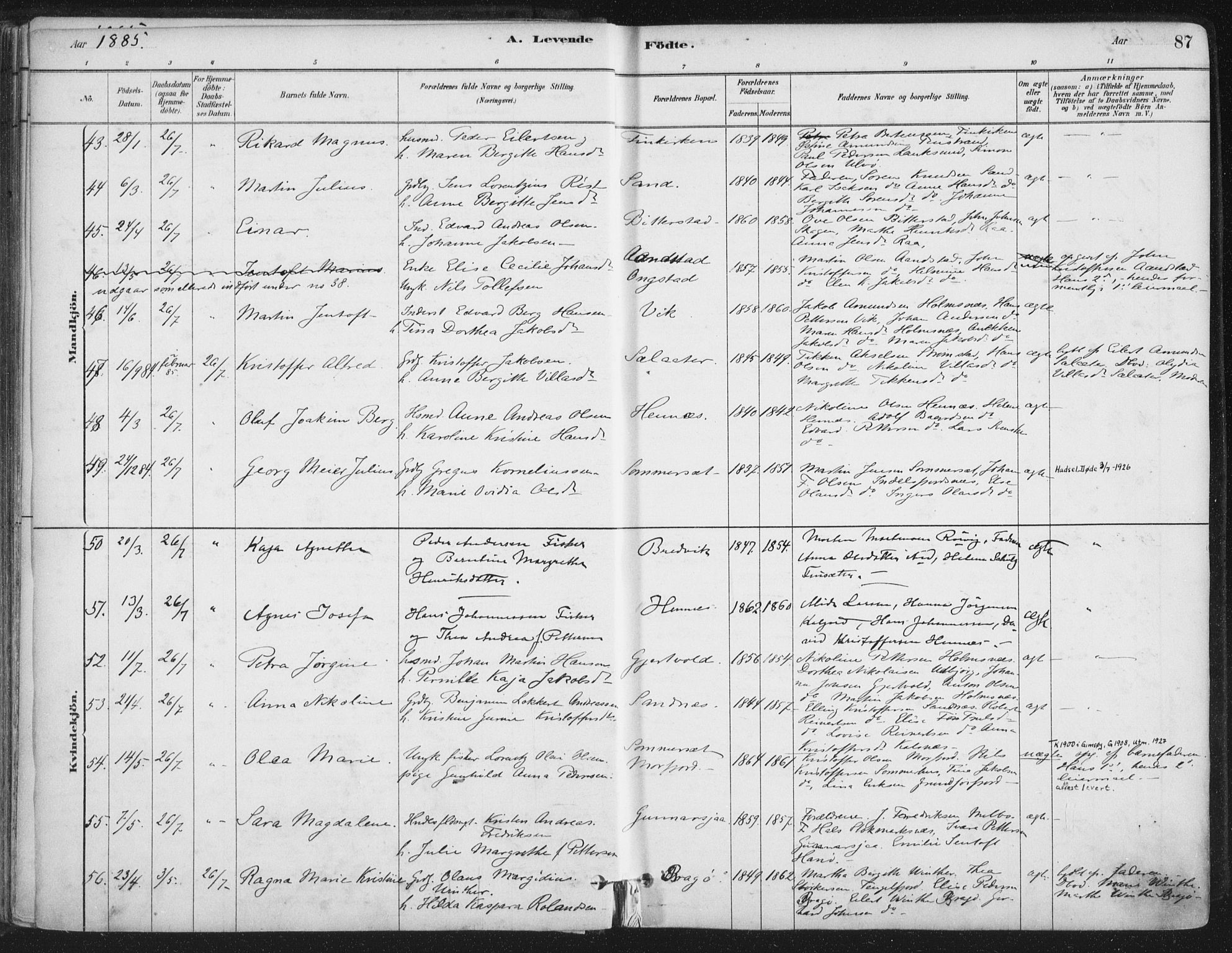 Ministerialprotokoller, klokkerbøker og fødselsregistre - Nordland, SAT/A-1459/888/L1244: Ministerialbok nr. 888A10, 1880-1890, s. 87