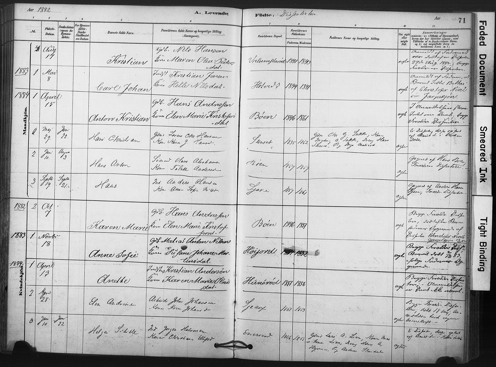 Andebu kirkebøker, AV/SAKO-A-336/F/Fb/L0001: Ministerialbok nr. II 1, 1878-1909, s. 71