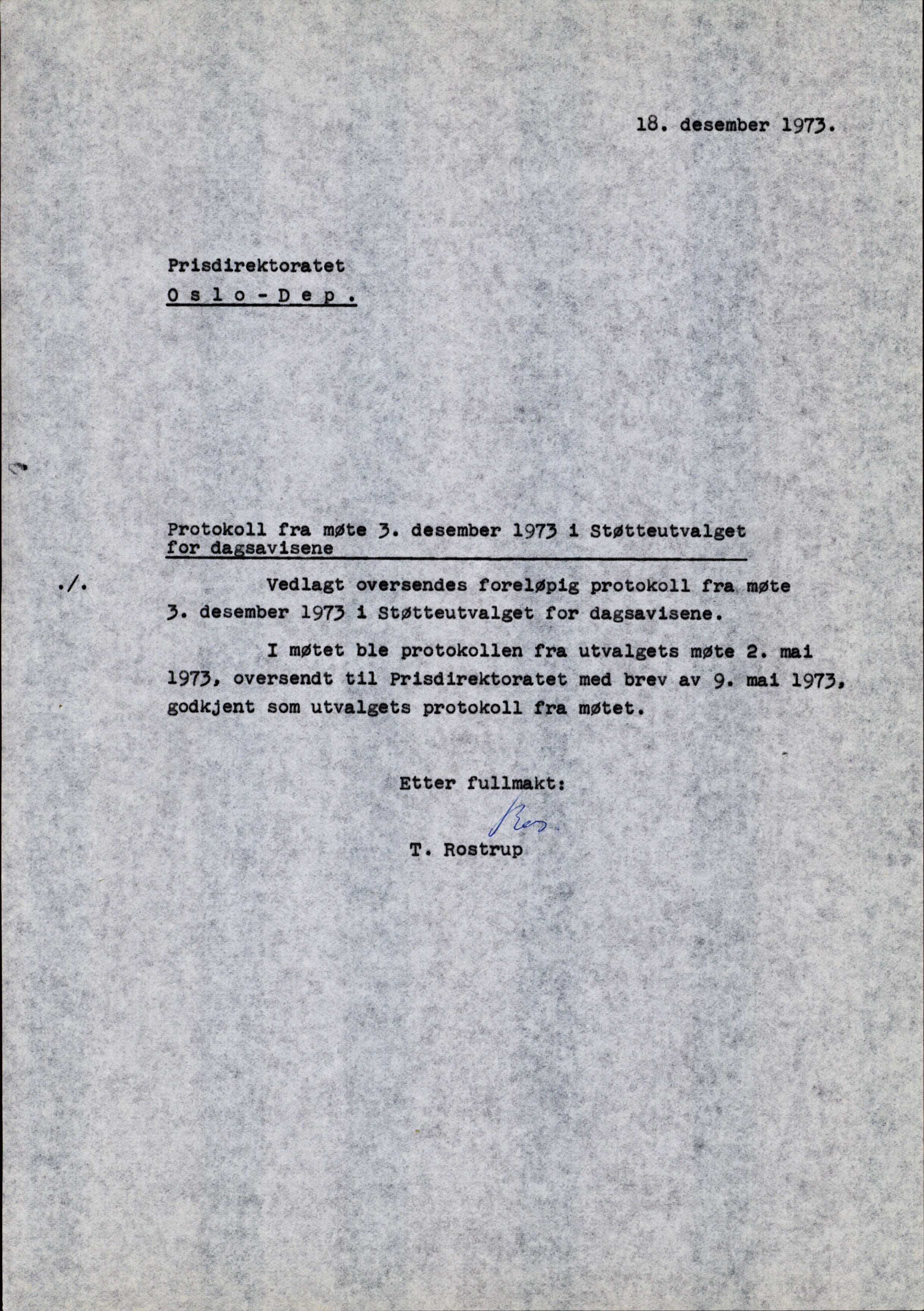 Støtteutvalget for dagsavisene, AV/RA-S-6927/D/Da/L0001/0006: Sakarkiv / Støtteutvalget for dagsavisene. Korrespondanse med Prisdirektoratet, 1969-1974