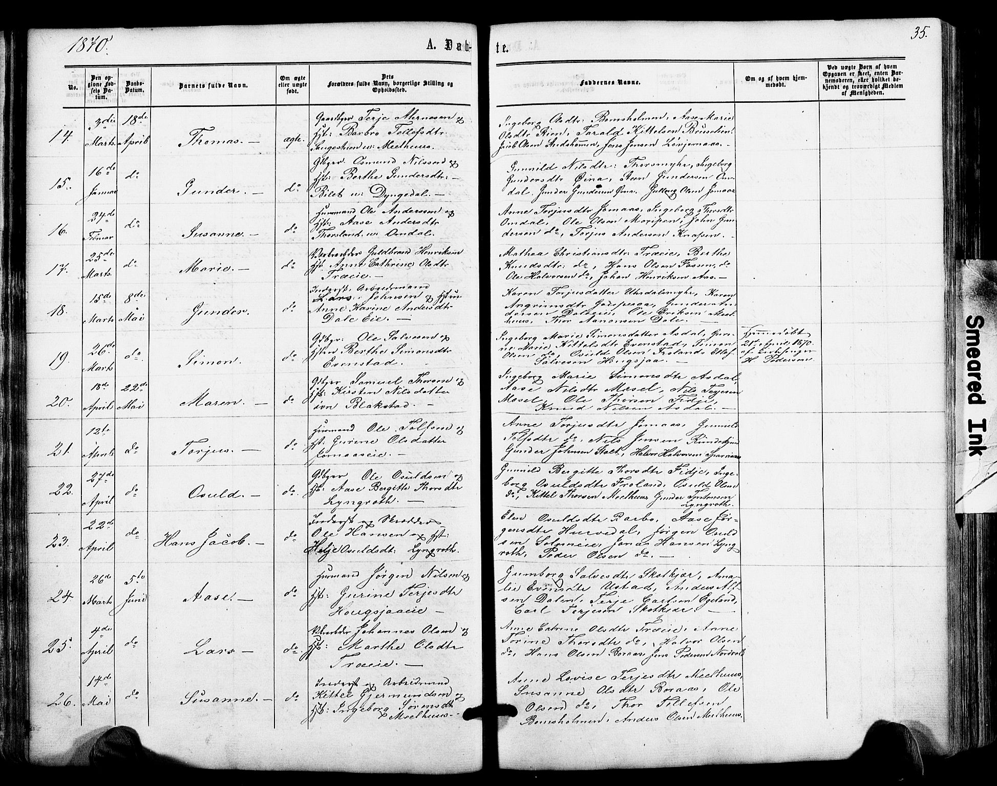 Froland sokneprestkontor, AV/SAK-1111-0013/F/Fa/L0003: Ministerialbok nr. A 3, 1864-1881, s. 35
