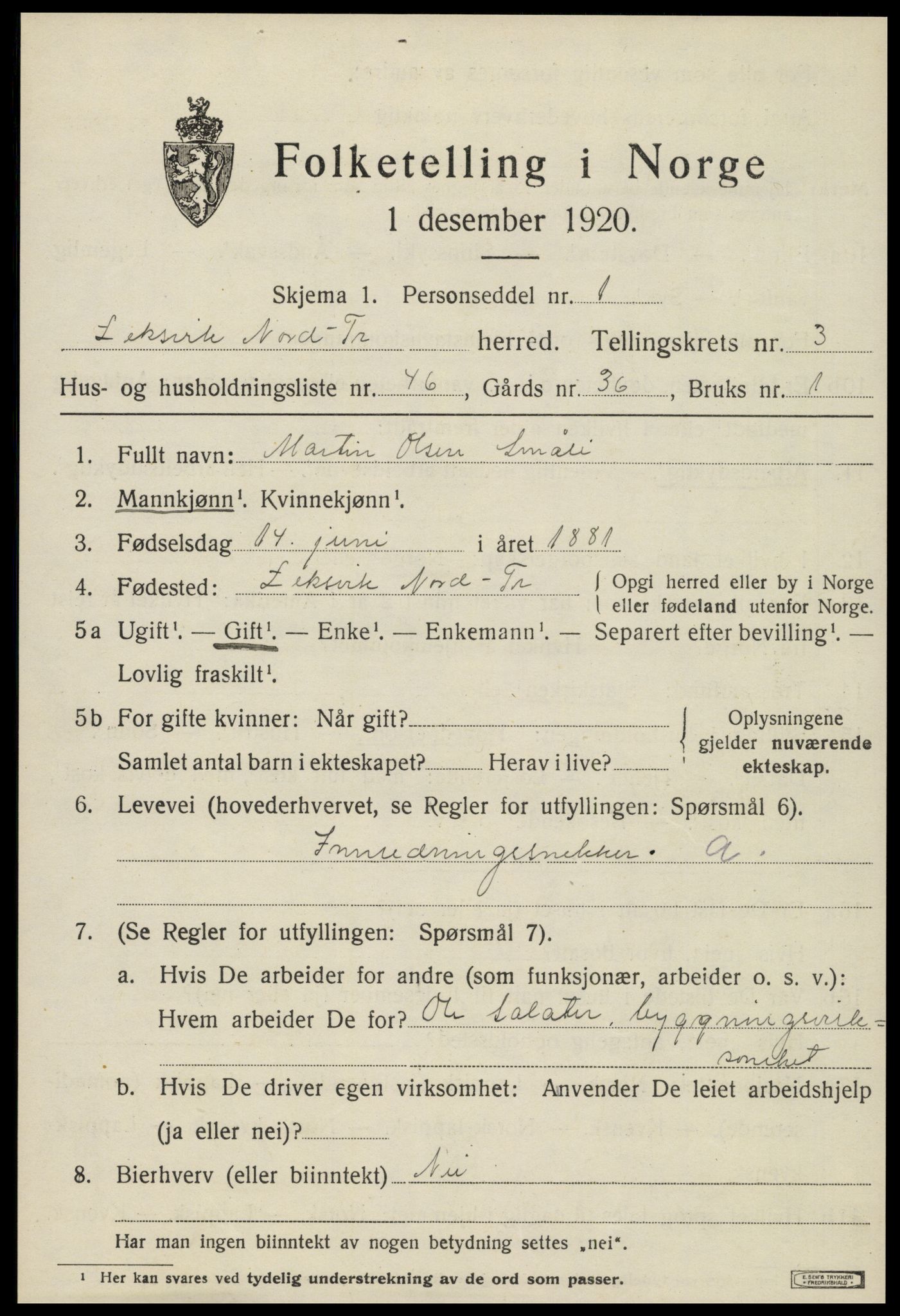 SAT, Folketelling 1920 for 1718 Leksvik herred, 1920, s. 3386