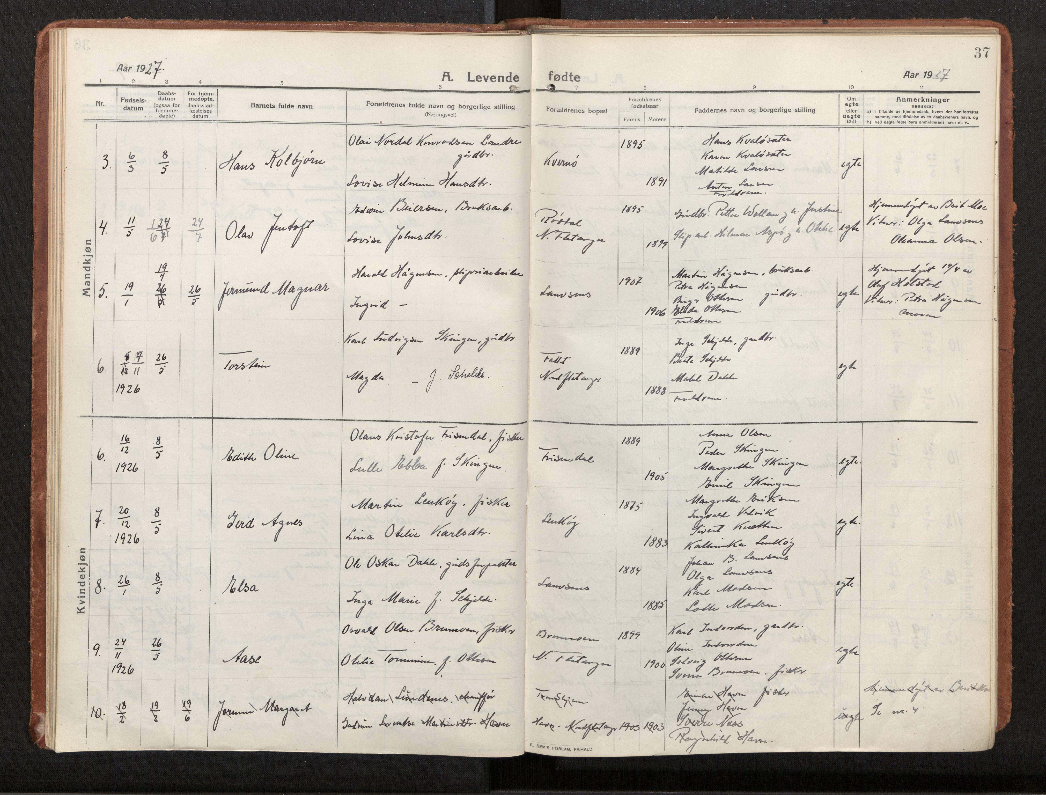 Ministerialprotokoller, klokkerbøker og fødselsregistre - Nord-Trøndelag, SAT/A-1458/772/L0604: Ministerialbok nr. 772A02, 1913-1937, s. 37