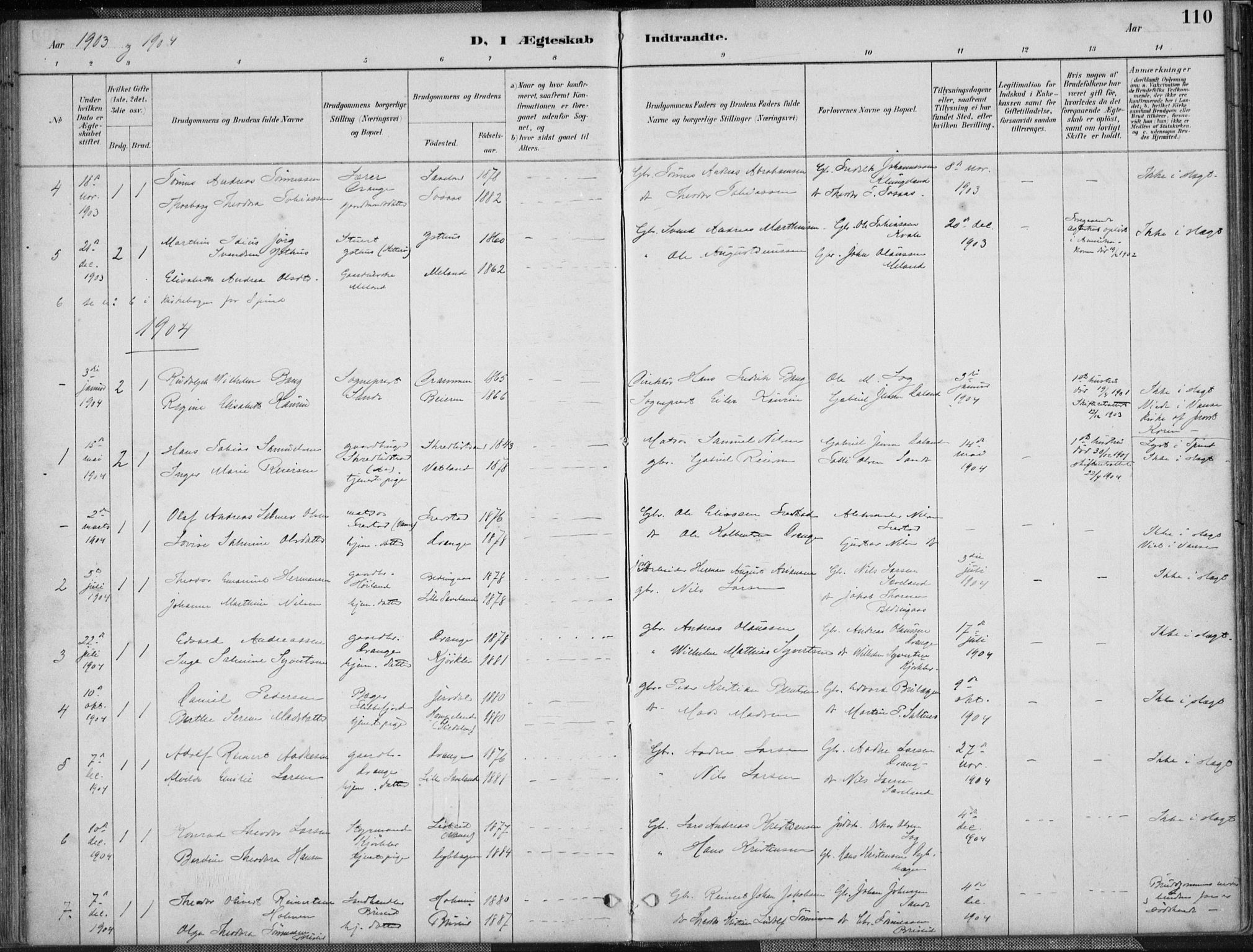 Herad sokneprestkontor, SAK/1111-0018/F/Fa/Faa/L0006: Ministerialbok nr. A 6, 1887-1907, s. 110