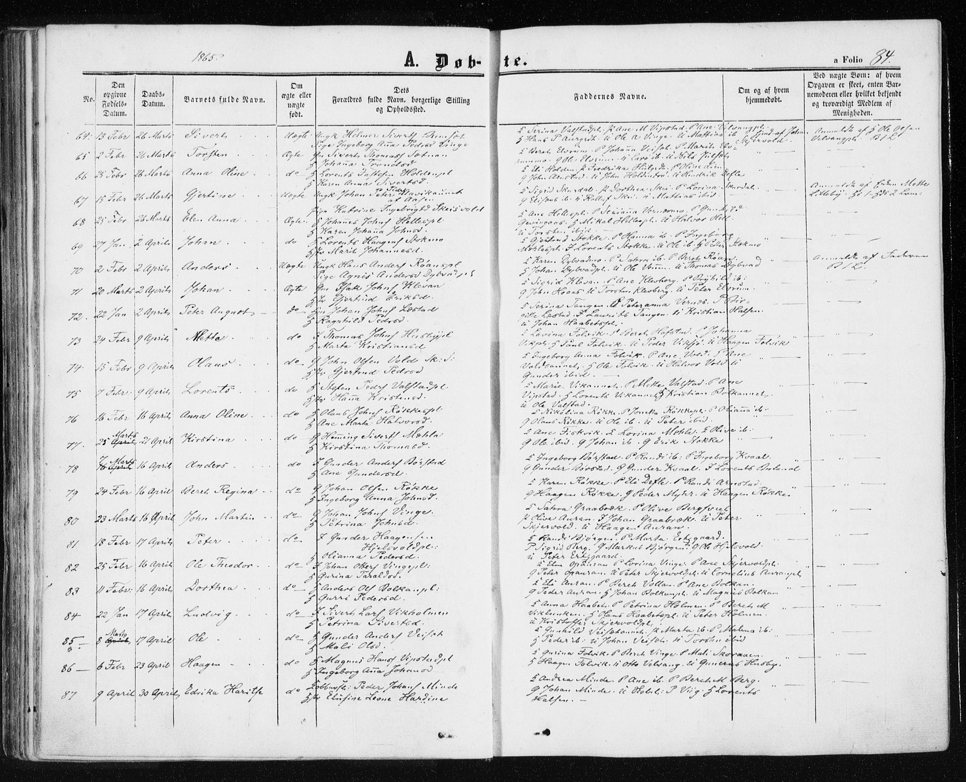 Ministerialprotokoller, klokkerbøker og fødselsregistre - Nord-Trøndelag, AV/SAT-A-1458/709/L0075: Ministerialbok nr. 709A15, 1859-1870, s. 84
