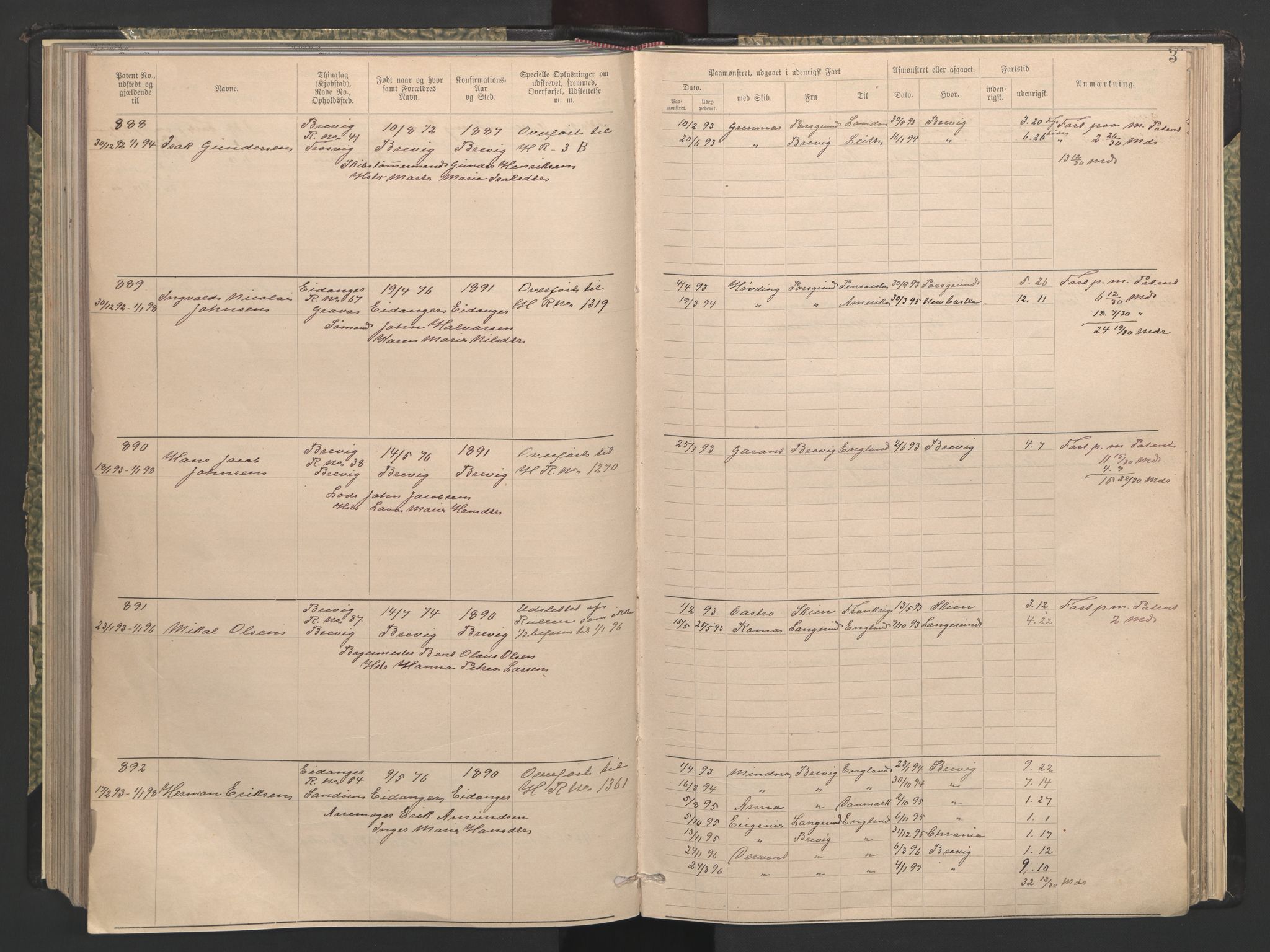 Brevik innrulleringskontor, AV/SAKO-A-833/F/Fa/L0004: Annotasjonsrulle, 1868-1948, s. 3