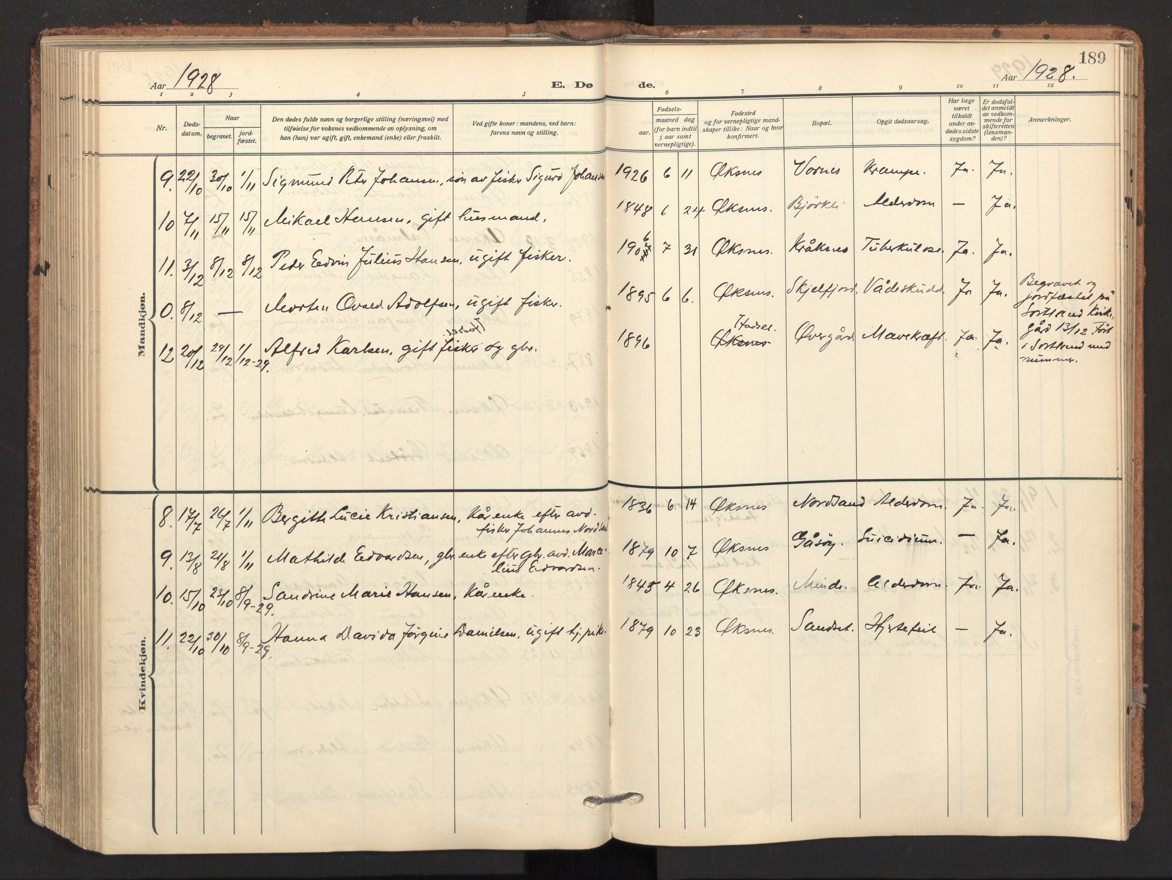 Ministerialprotokoller, klokkerbøker og fødselsregistre - Nordland, AV/SAT-A-1459/893/L1343: Ministerialbok nr. 893A15, 1914-1928, s. 189