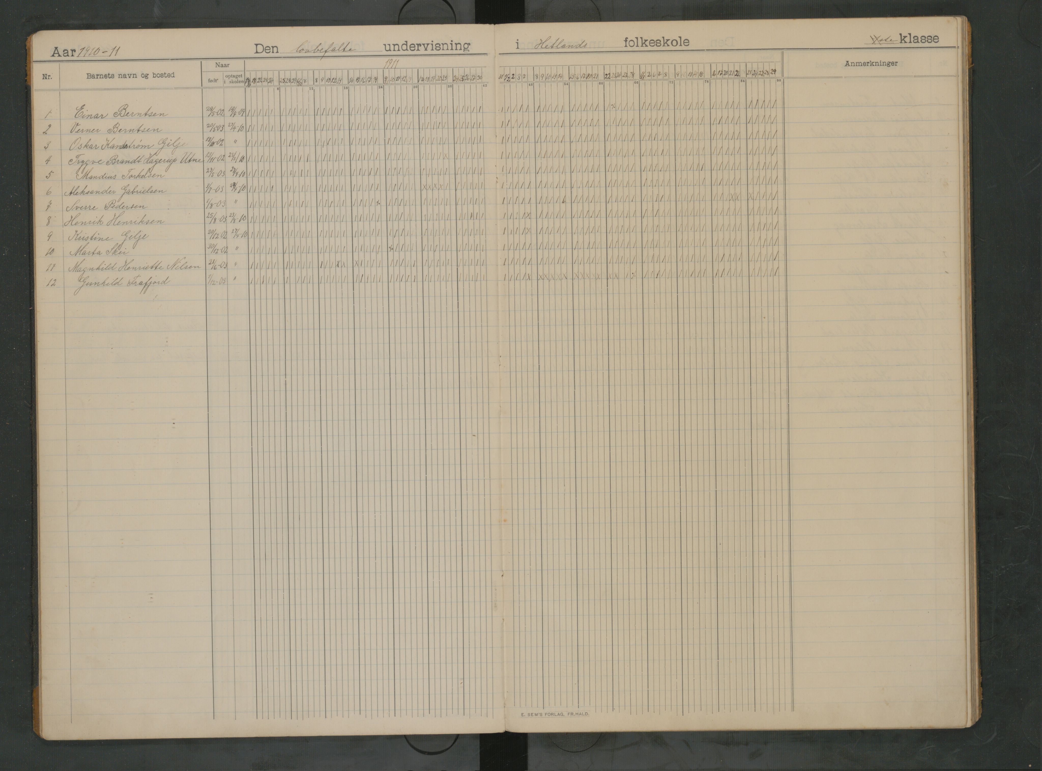 Hetland kommune. Kvaleberg skole, BYST/A-0145/G/Ga/L0006: Klassedagbok, 1909-1917