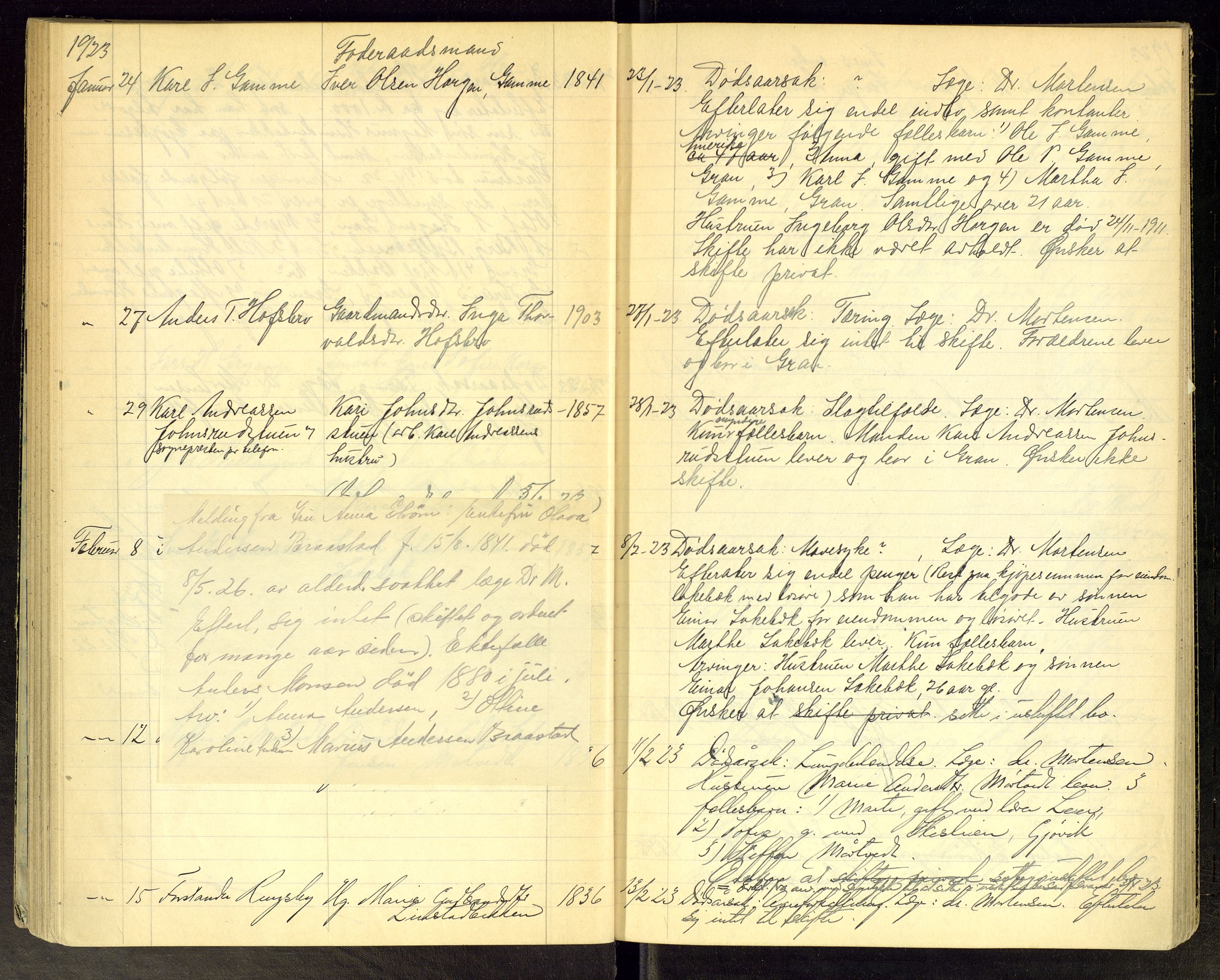 Gran lensmannskontor, AV/SAH-LOG-010/H/Ha/L0003: Dødsfallsprotokoll, 1917-1930