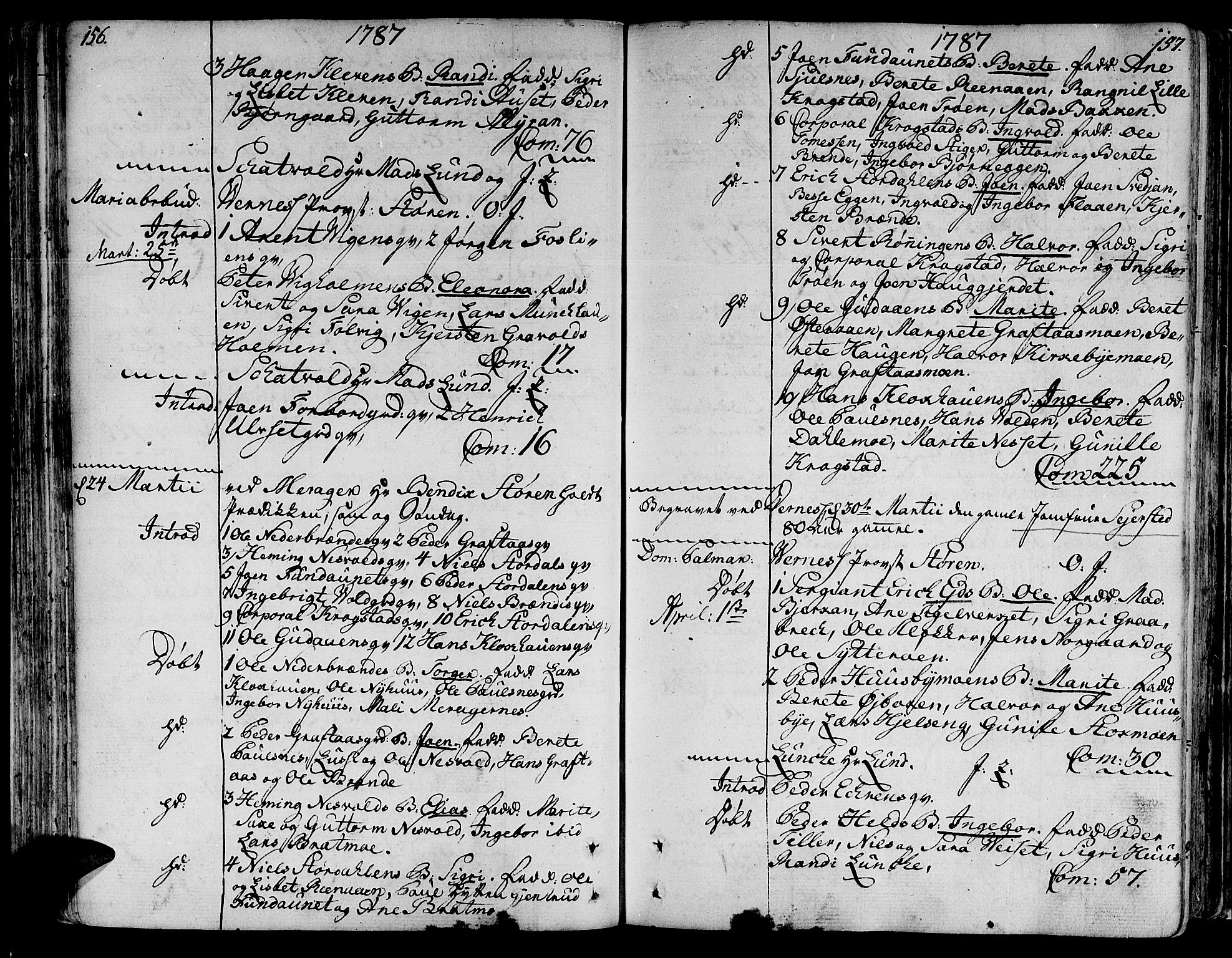 Ministerialprotokoller, klokkerbøker og fødselsregistre - Nord-Trøndelag, SAT/A-1458/709/L0059: Ministerialbok nr. 709A06, 1781-1797, s. 156-157