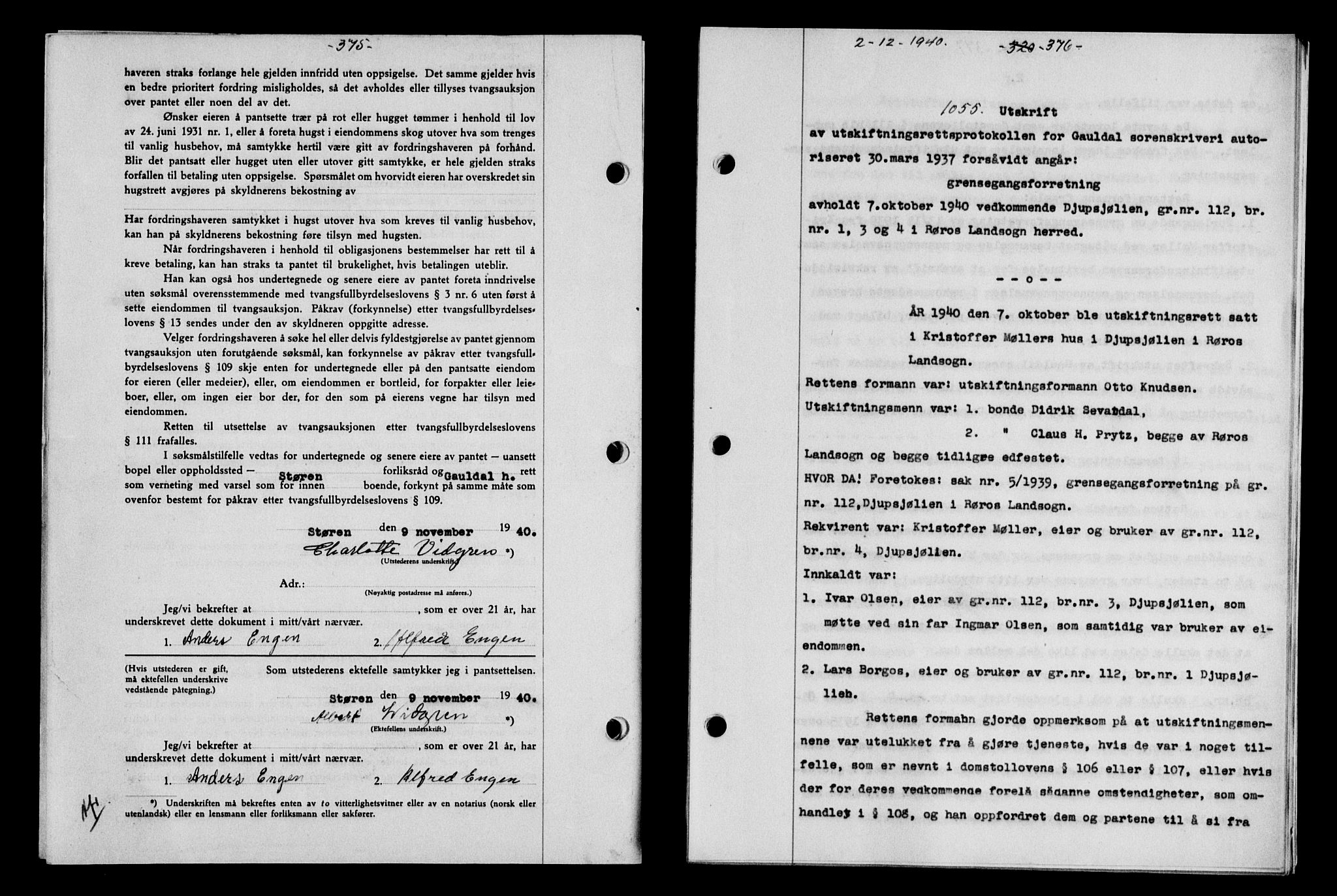 Gauldal sorenskriveri, SAT/A-0014/1/2/2C/L0052: Pantebok nr. 57, 1940-1941, Dagboknr: 1055/1940