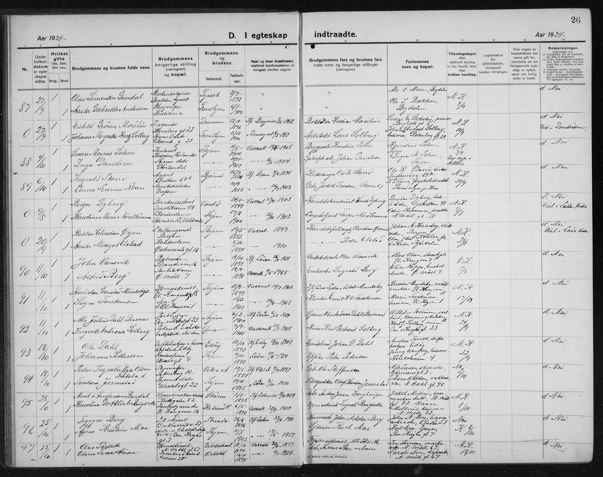 Ministerialprotokoller, klokkerbøker og fødselsregistre - Sør-Trøndelag, AV/SAT-A-1456/605/L0260: Klokkerbok nr. 605C07, 1922-1942, s. 26