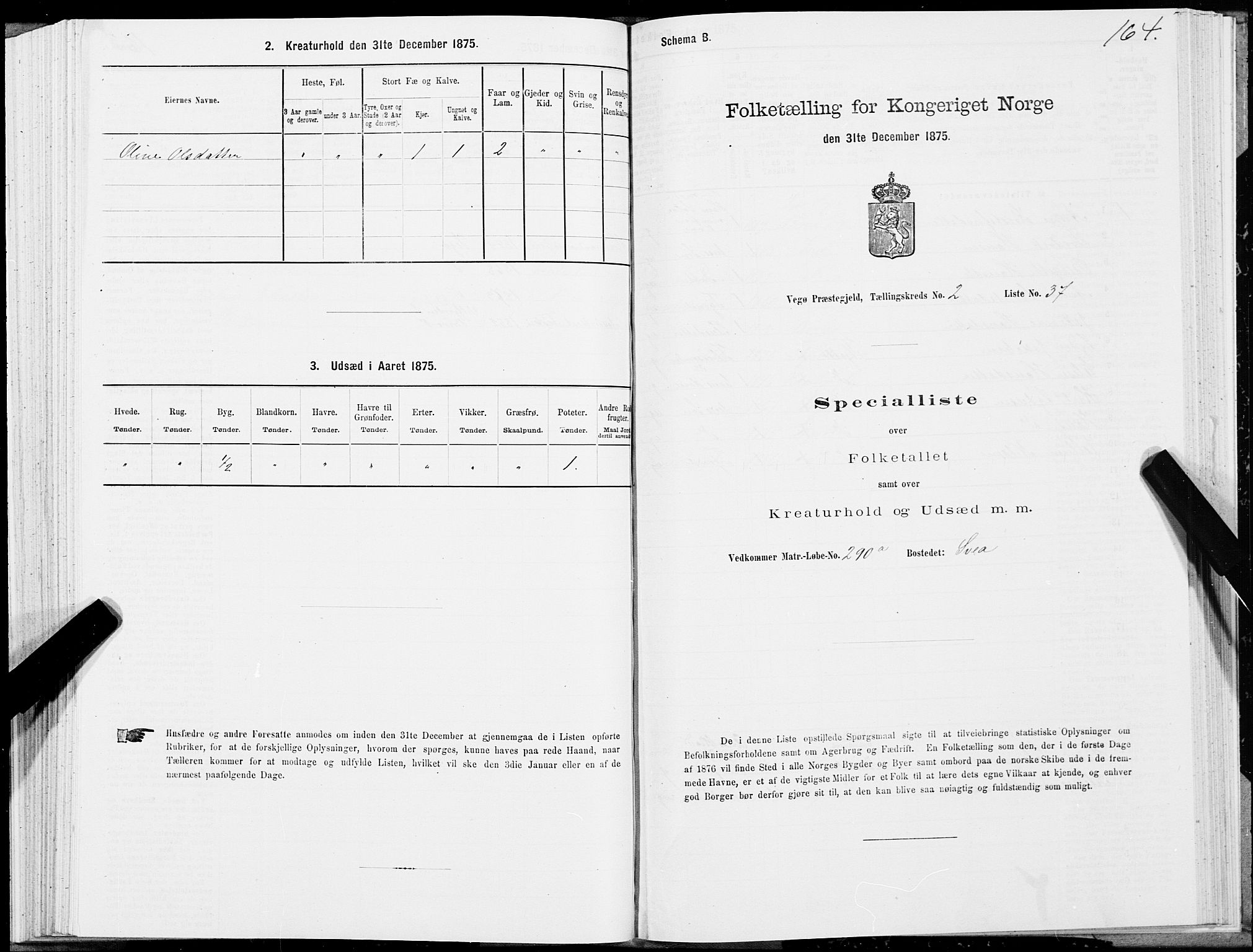 SAT, Folketelling 1875 for 1815P Vega prestegjeld, 1875, s. 1164