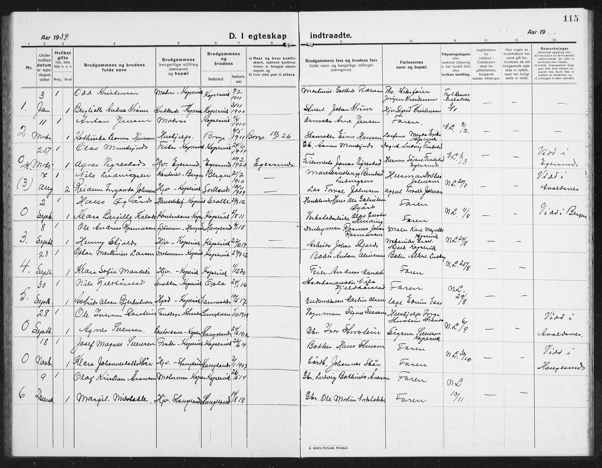 Kopervik sokneprestkontor, AV/SAST-A-101850/H/Ha/Hab/L0006: Klokkerbok nr. B 6, 1918-1942, s. 115