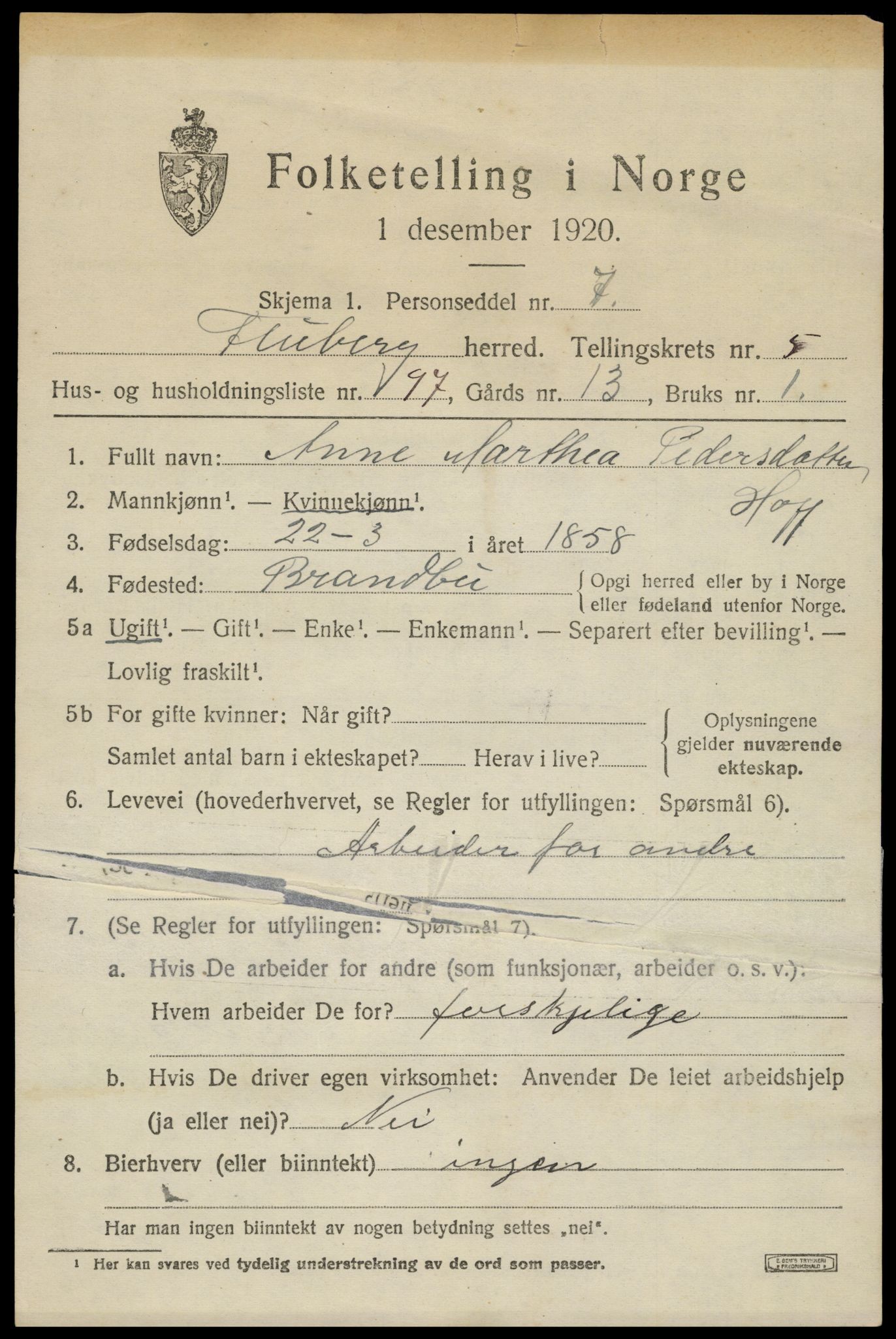 SAH, Folketelling 1920 for 0537 Fluberg herred, 1920, s. 5012
