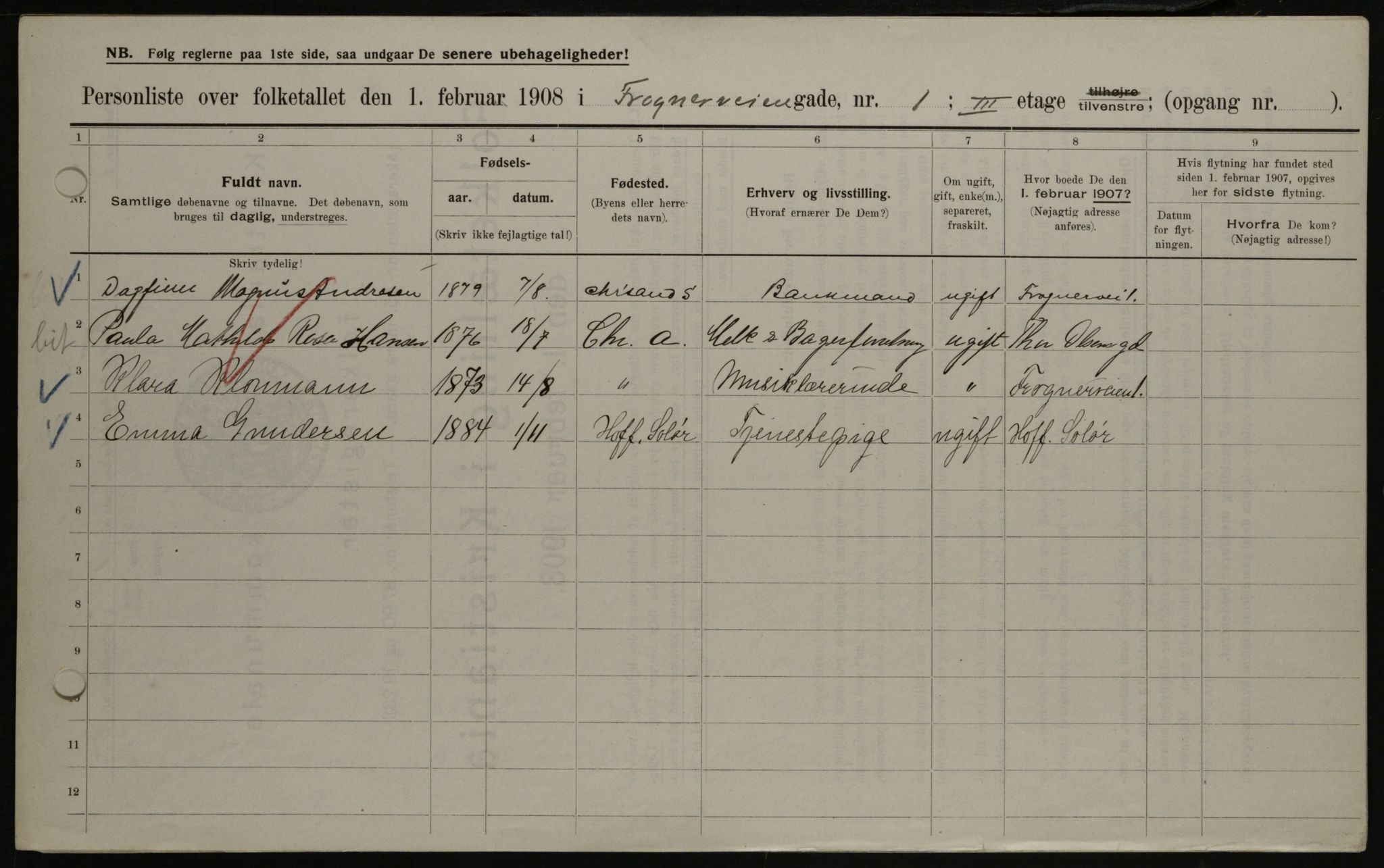 OBA, Kommunal folketelling 1.2.1908 for Kristiania kjøpstad, 1908, s. 24427