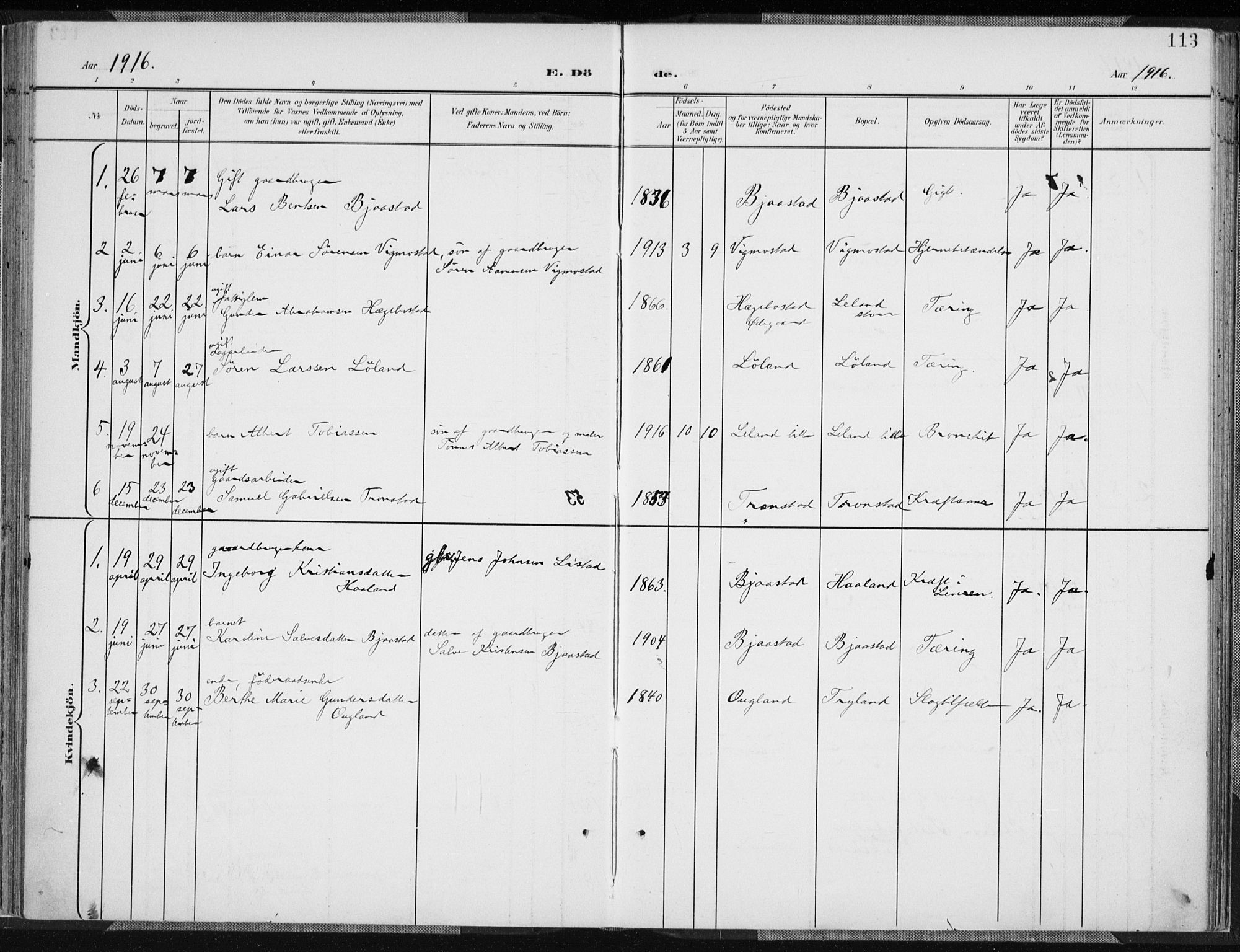 Nord-Audnedal sokneprestkontor, AV/SAK-1111-0032/F/Fa/Fab/L0004: Ministerialbok nr. A 4, 1901-1917, s. 113