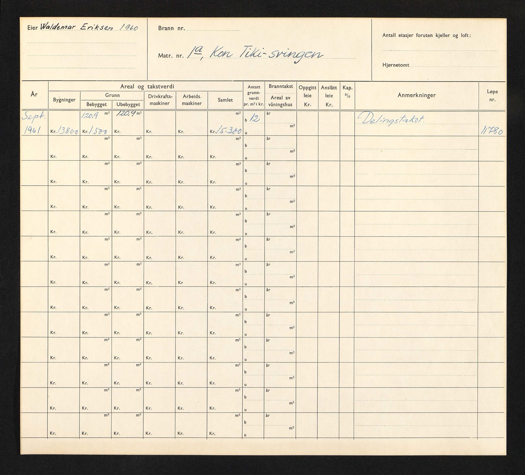 Stavanger kommune. Skattetakstvesenet, BYST/A-0440/F/Fa/Faa/L0025/0006: Skattetakstkort / Kon Tiki-svingen 1 - 11b