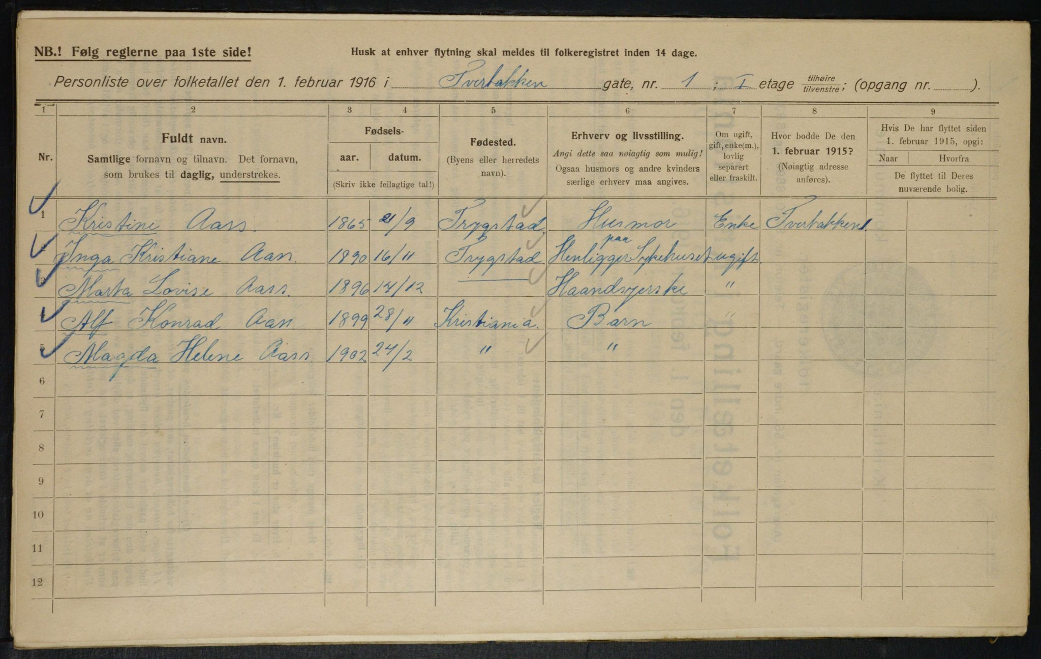 OBA, Kommunal folketelling 1.2.1916 for Kristiania, 1916, s. 120574