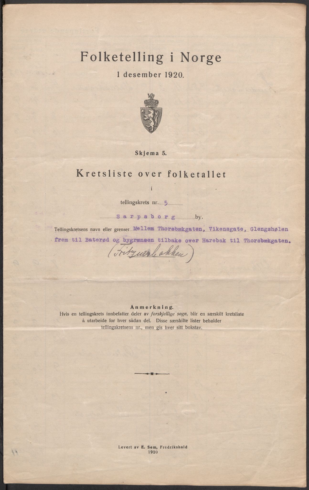 SAO, Folketelling 1920 for 0102 Sarpsborg kjøpstad, 1920, s. 16