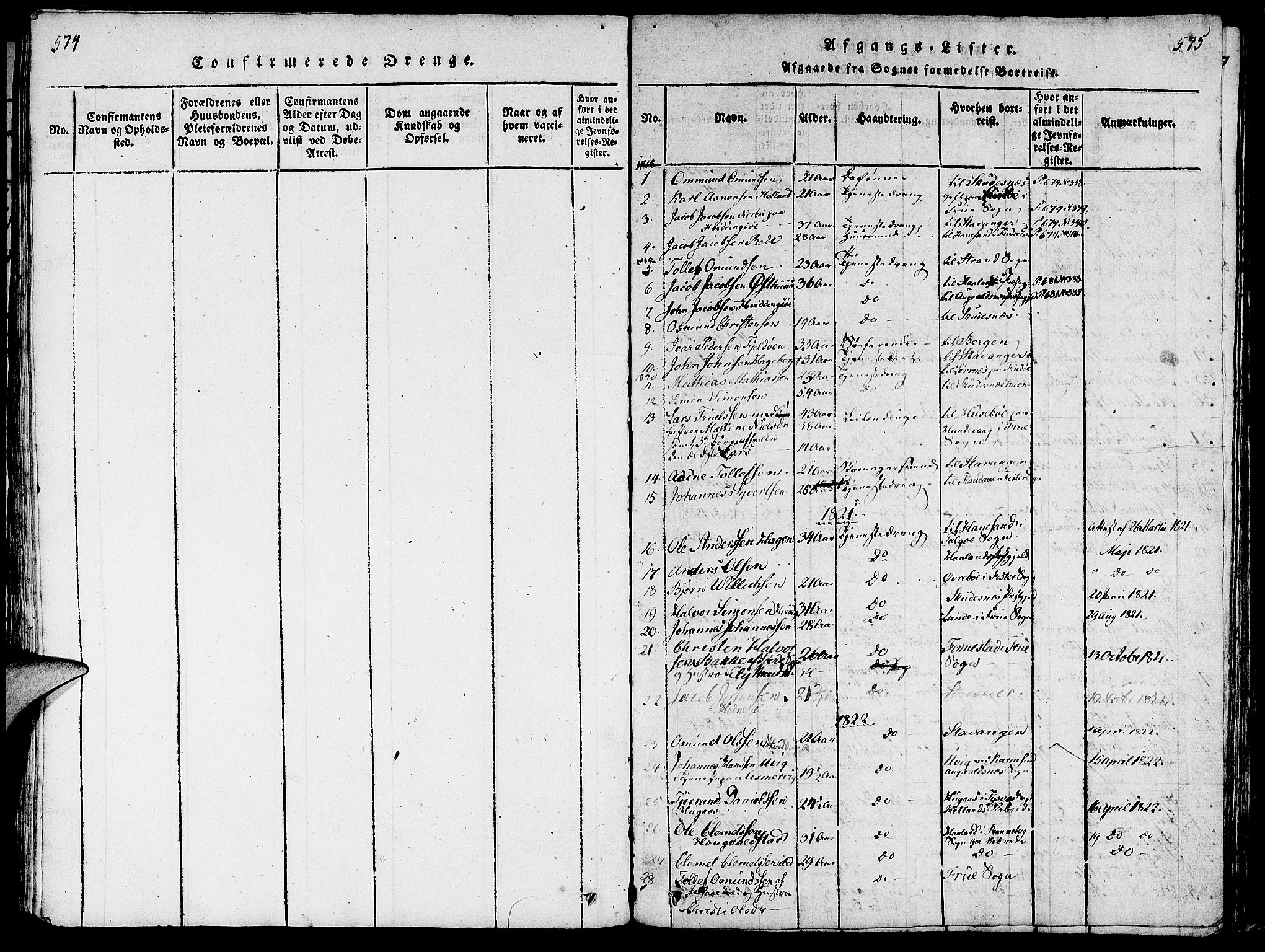 Rennesøy sokneprestkontor, AV/SAST-A -101827/H/Ha/Haa/L0004: Ministerialbok nr. A 4, 1816-1837, s. 574-575