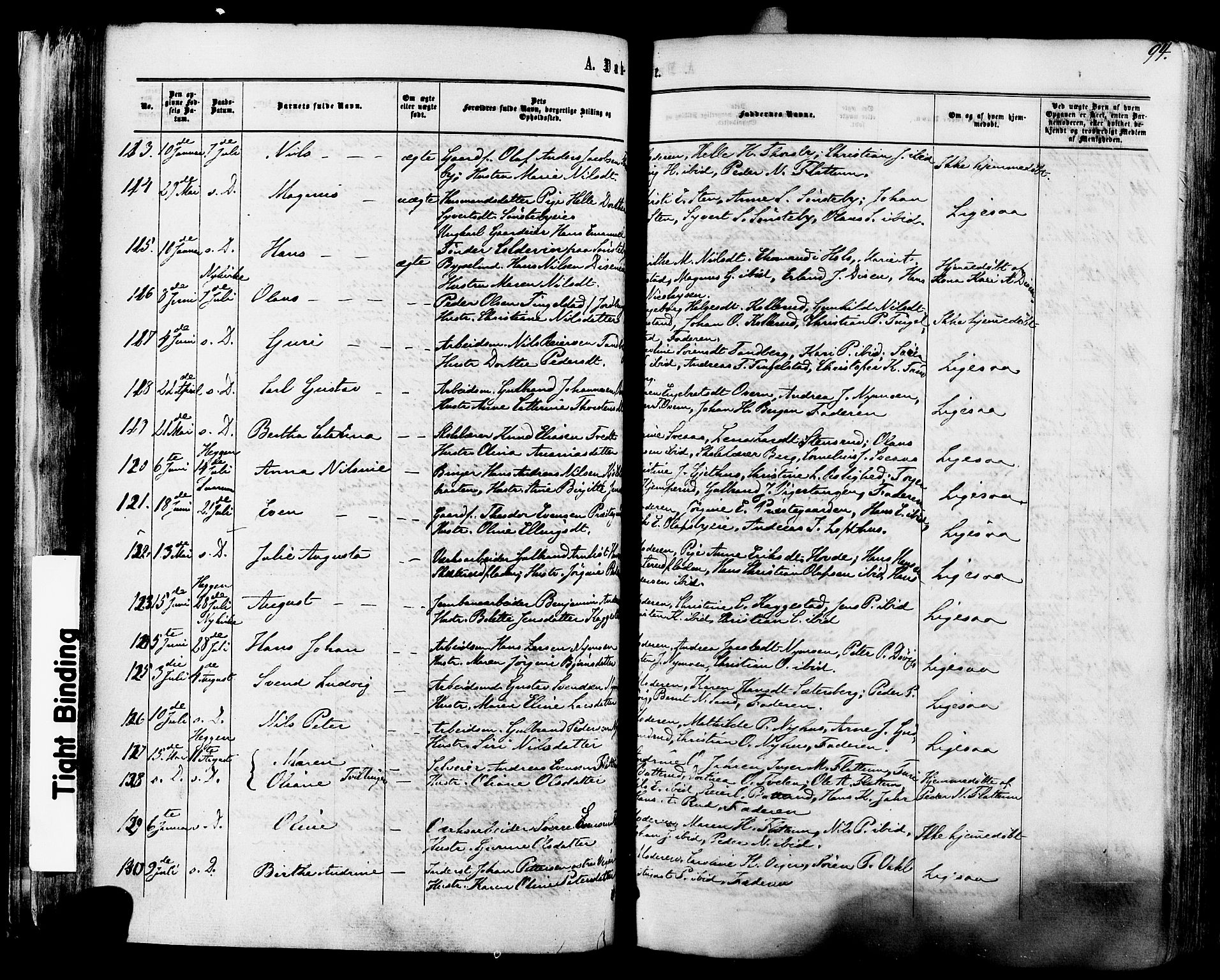 Modum kirkebøker, AV/SAKO-A-234/F/Fa/L0010: Ministerialbok nr. 10, 1865-1876, s. 94