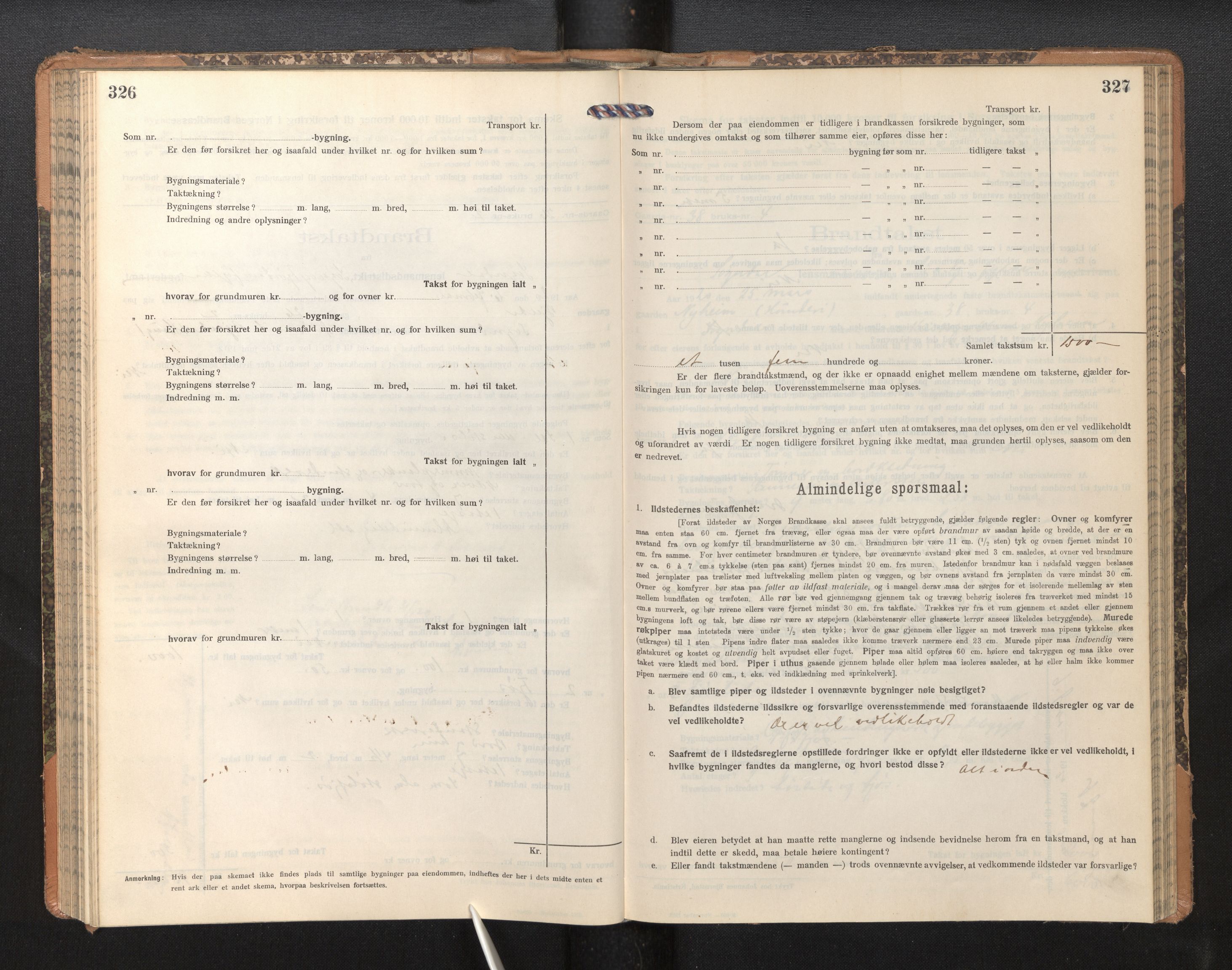 Lensmannen i Sogndal, SAB/A-29901/0012/L0011: Branntakstprotokoll, skjematakst, 1914-1922, s. 326-327