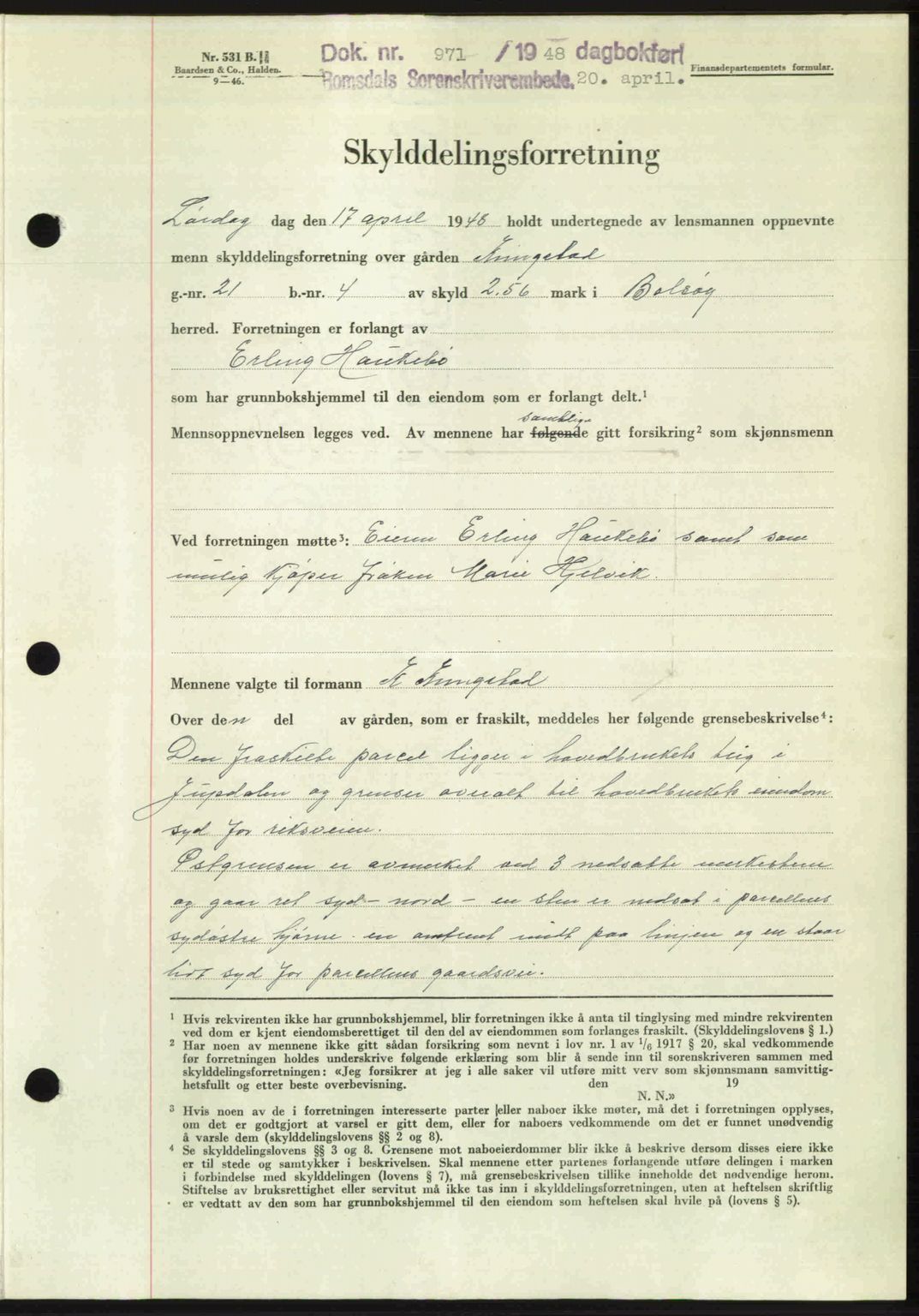 Romsdal sorenskriveri, AV/SAT-A-4149/1/2/2C: Pantebok nr. A26, 1948-1948, Dagboknr: 971/1948