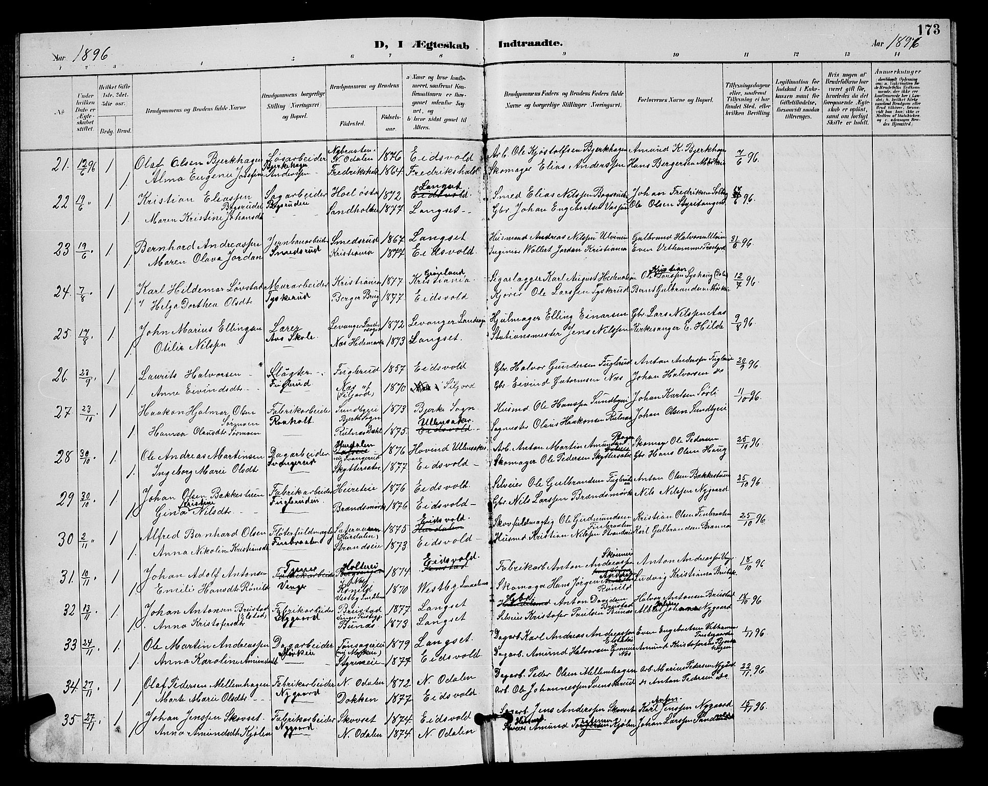 Eidsvoll prestekontor Kirkebøker, AV/SAO-A-10888/G/Ga/L0006: Klokkerbok nr. I 6, 1895-1901, s. 173