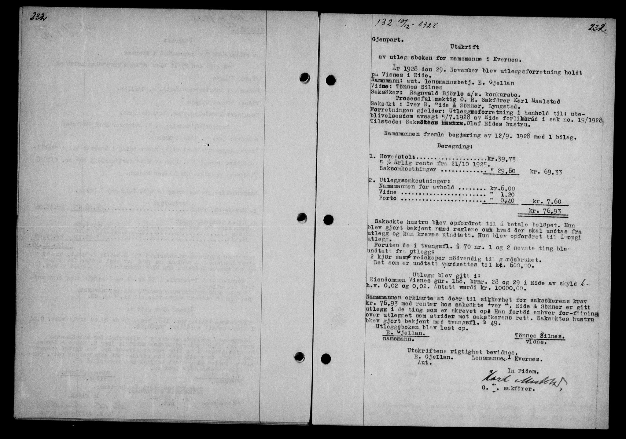 Nordmøre sorenskriveri, AV/SAT-A-4132/1/2/2Ca/L0065: Pantebok nr. 55, 1928-1929, Tingl.dato: 10.12.1928