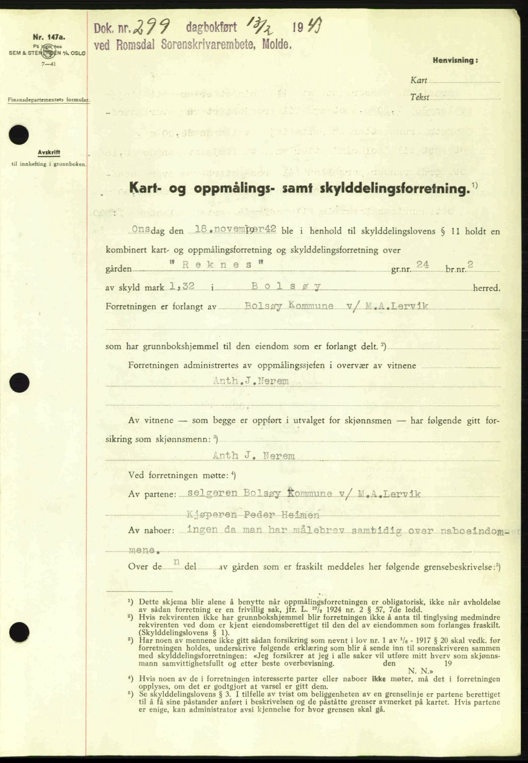 Romsdal sorenskriveri, SAT/A-4149/1/2/2C: Pantebok nr. A13, 1942-1943, Dagboknr: 299/1943